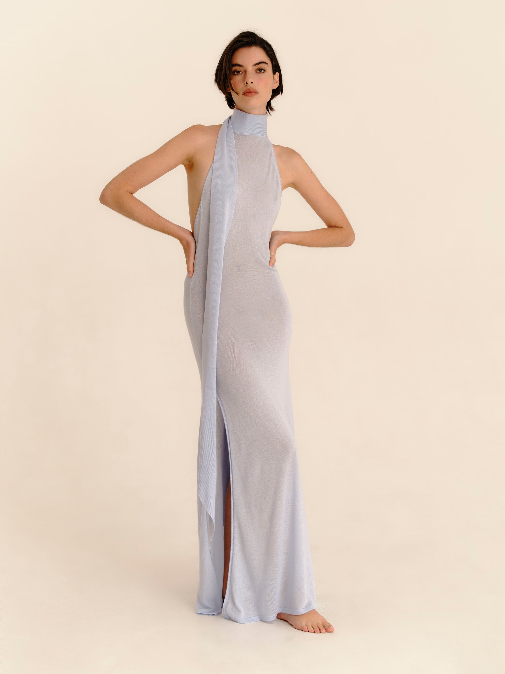 dress aquamarine Leny Womens Aquamarine Cascade Backless Woven Maxi Dress XS