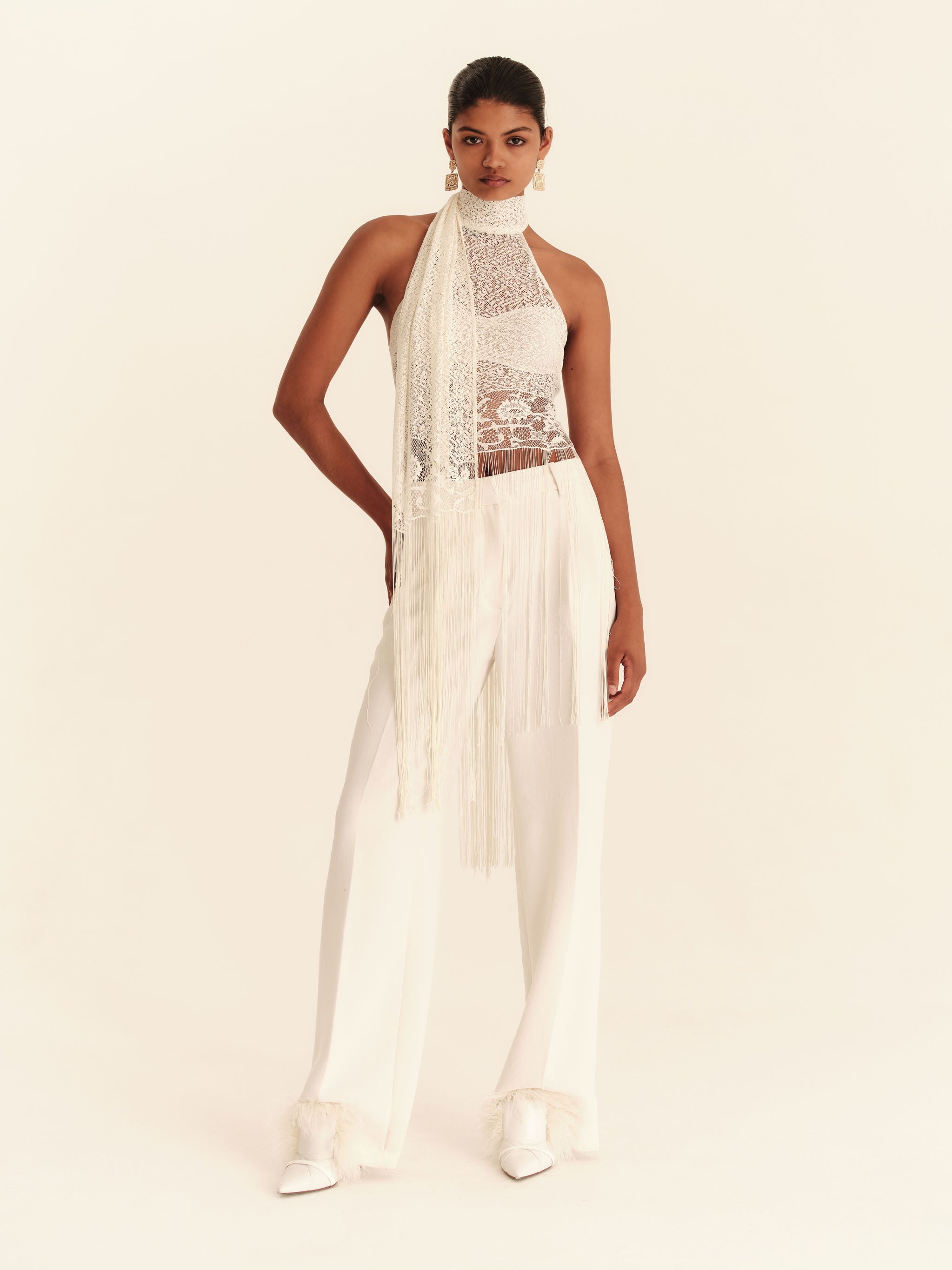 Elara Fringe Halter - Ivory Cream – LENY