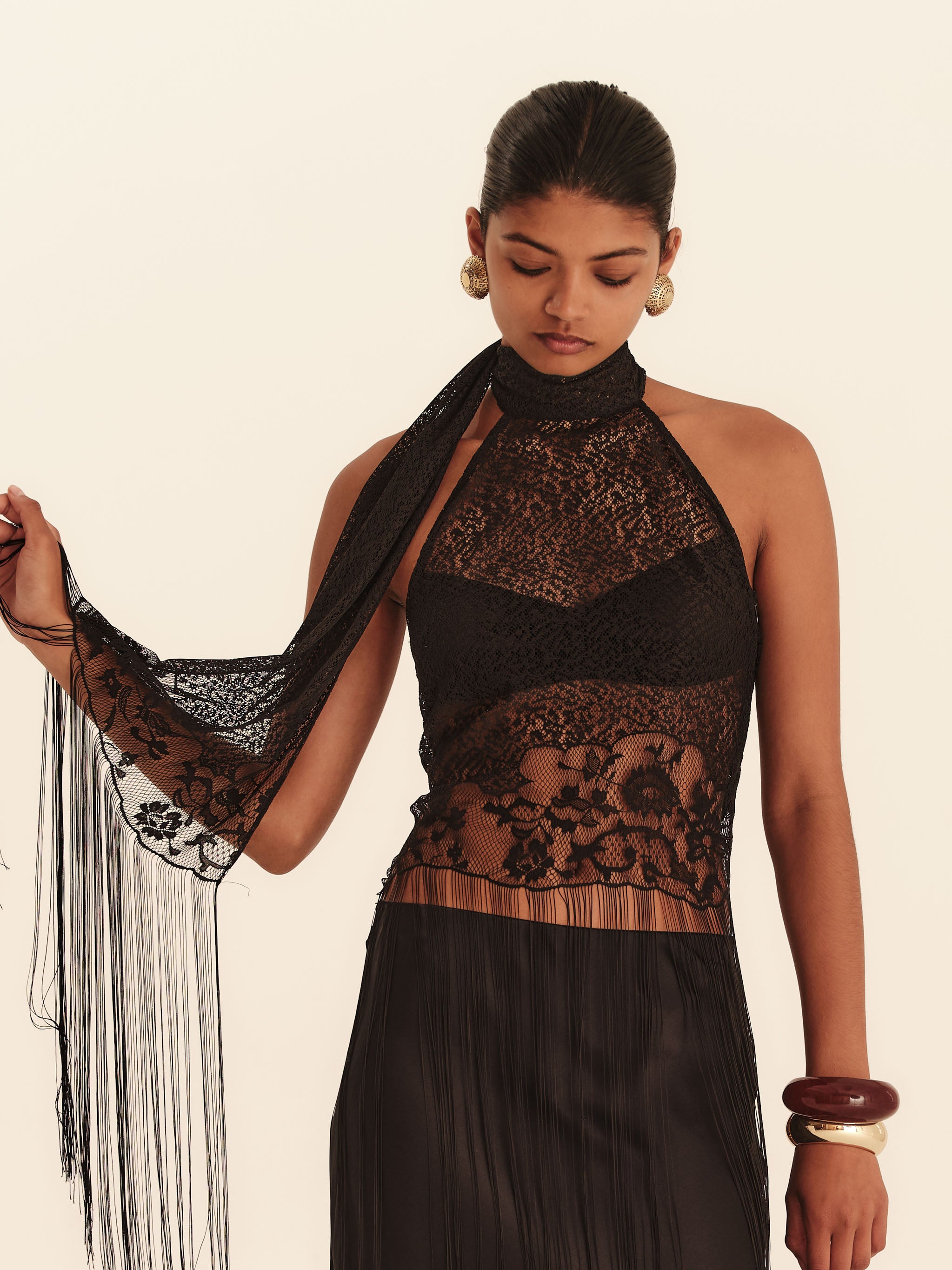 Elara Fringe Halter - Jet