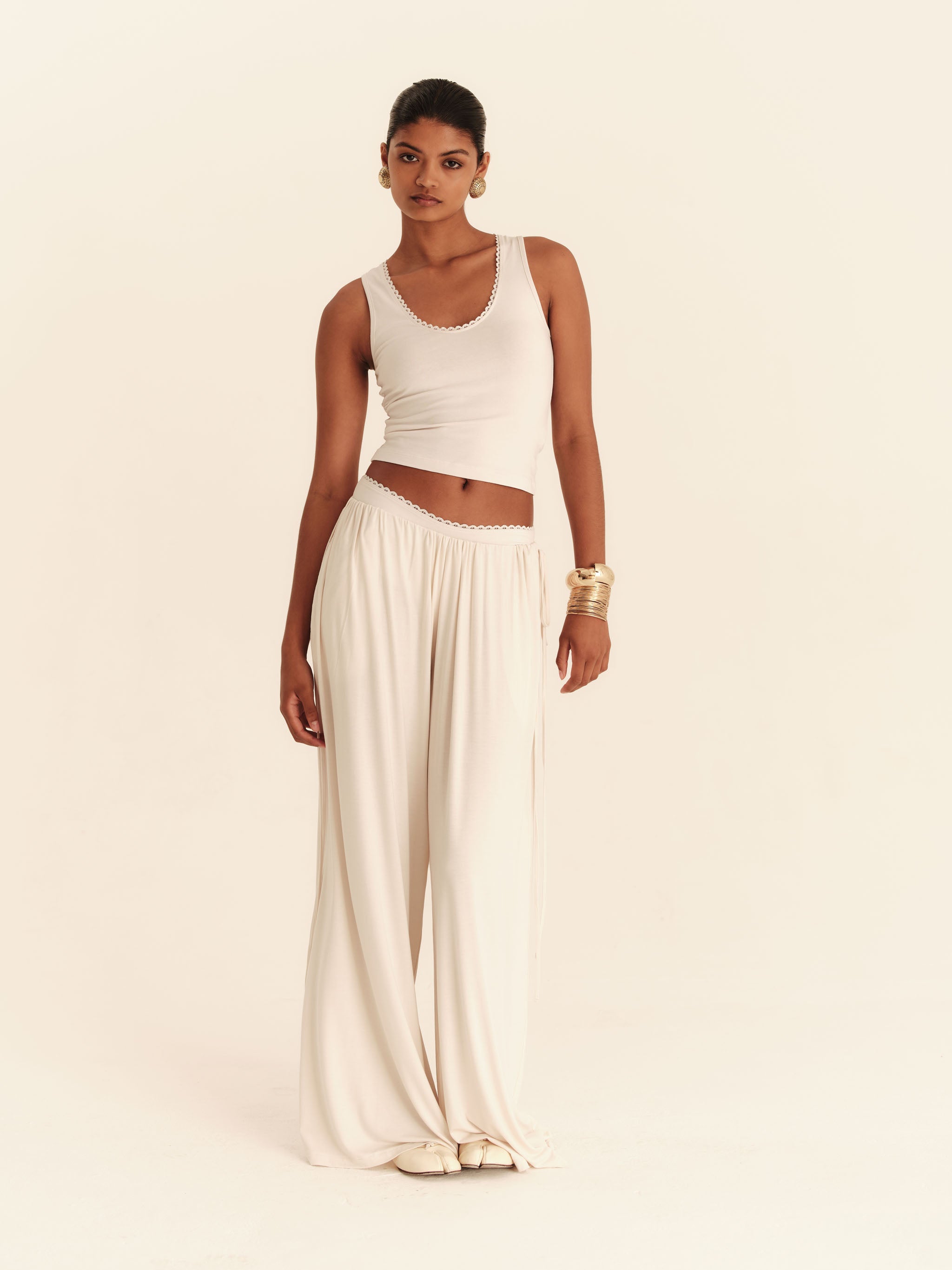 Babydoll Flare Pants - Pearl