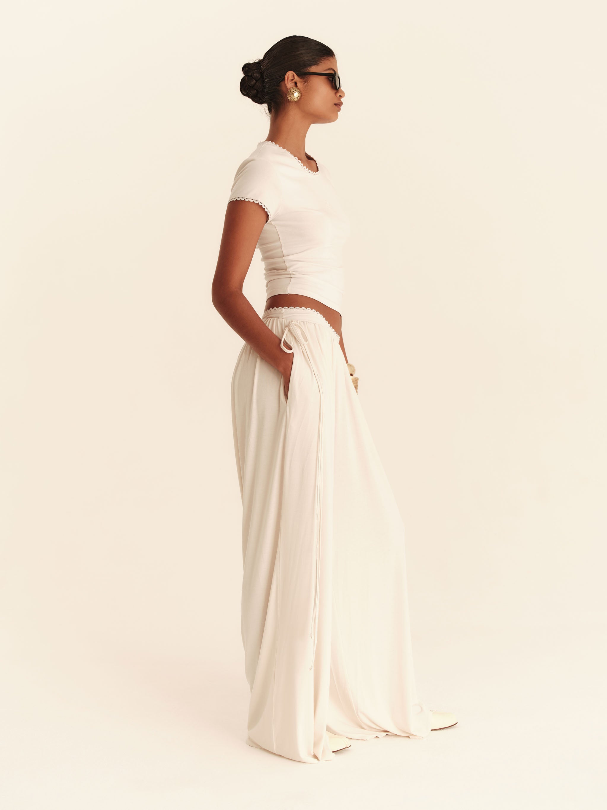 Babydoll Flare Pants - Pearl