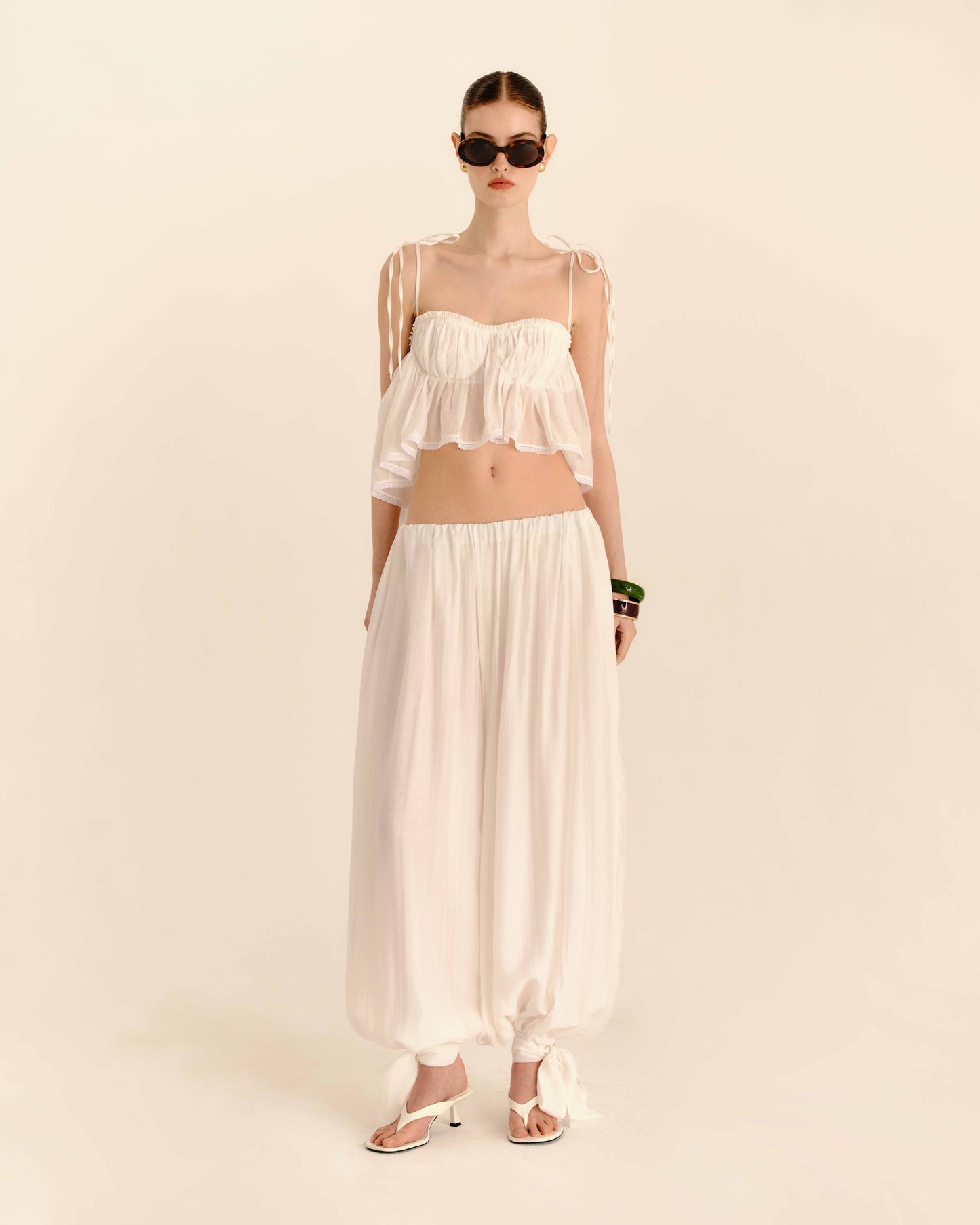 Balloon Trousers Ivory Cream - full-length front view