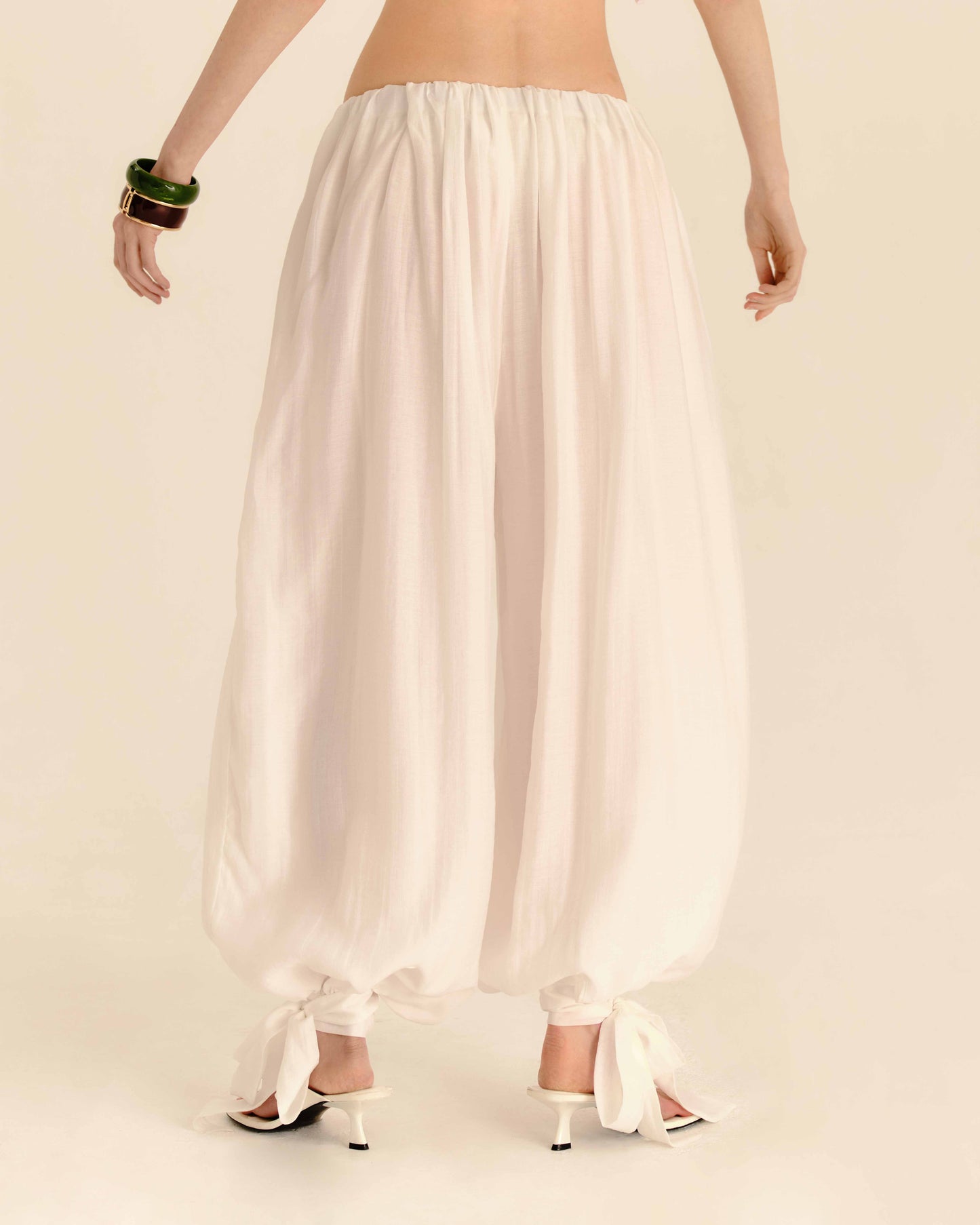 Balloon Trousers Ivory Cream - half-length back view