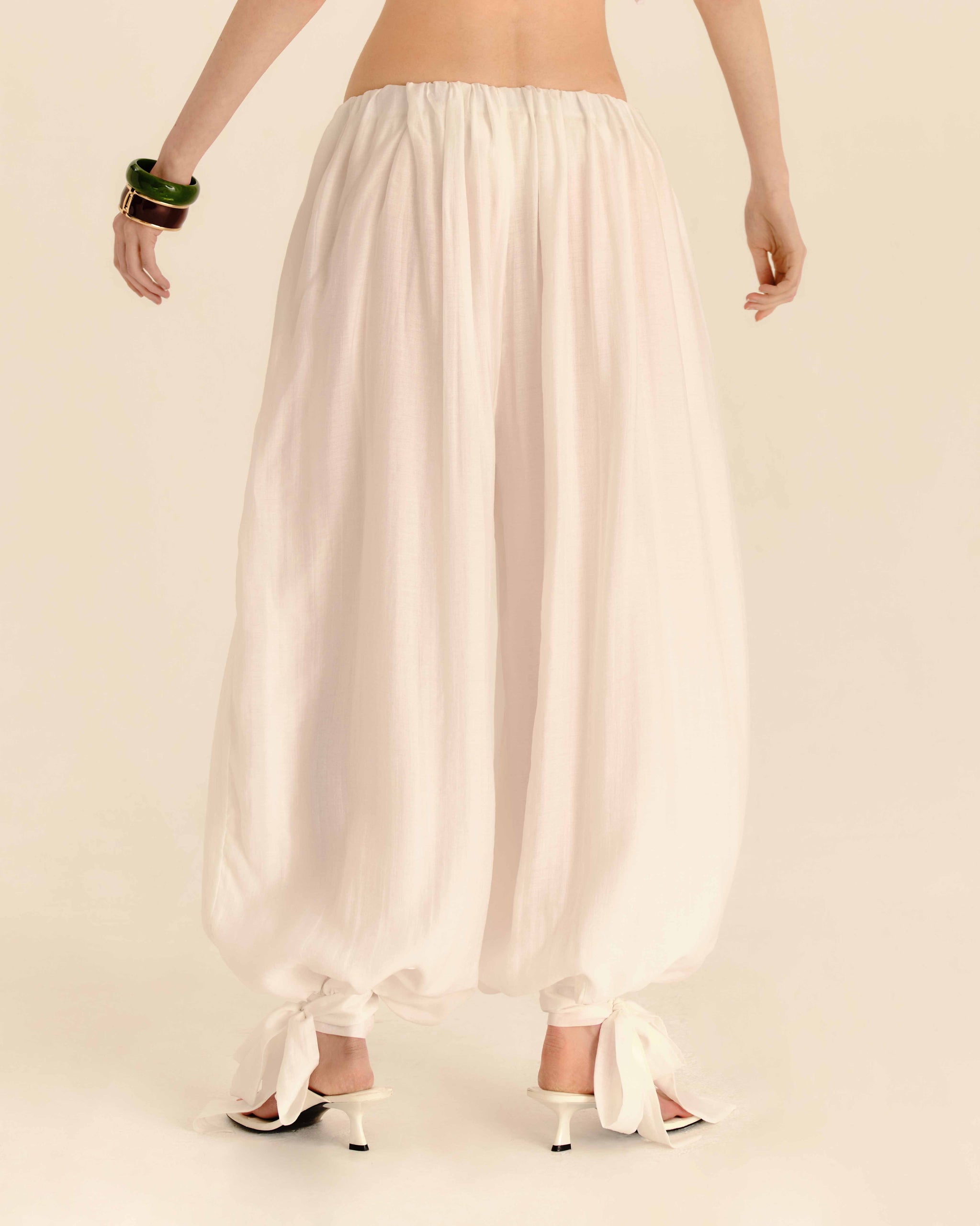 Balloon Trousers Ivory Cream - half-length back view