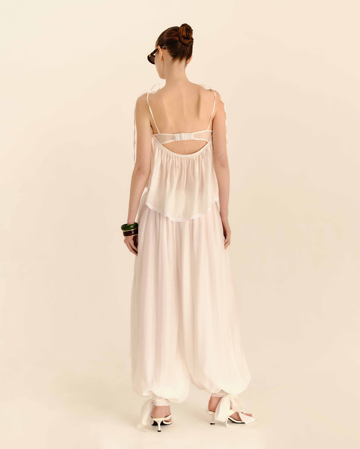 Balloon Trousers Ivory Cream - full-length back view