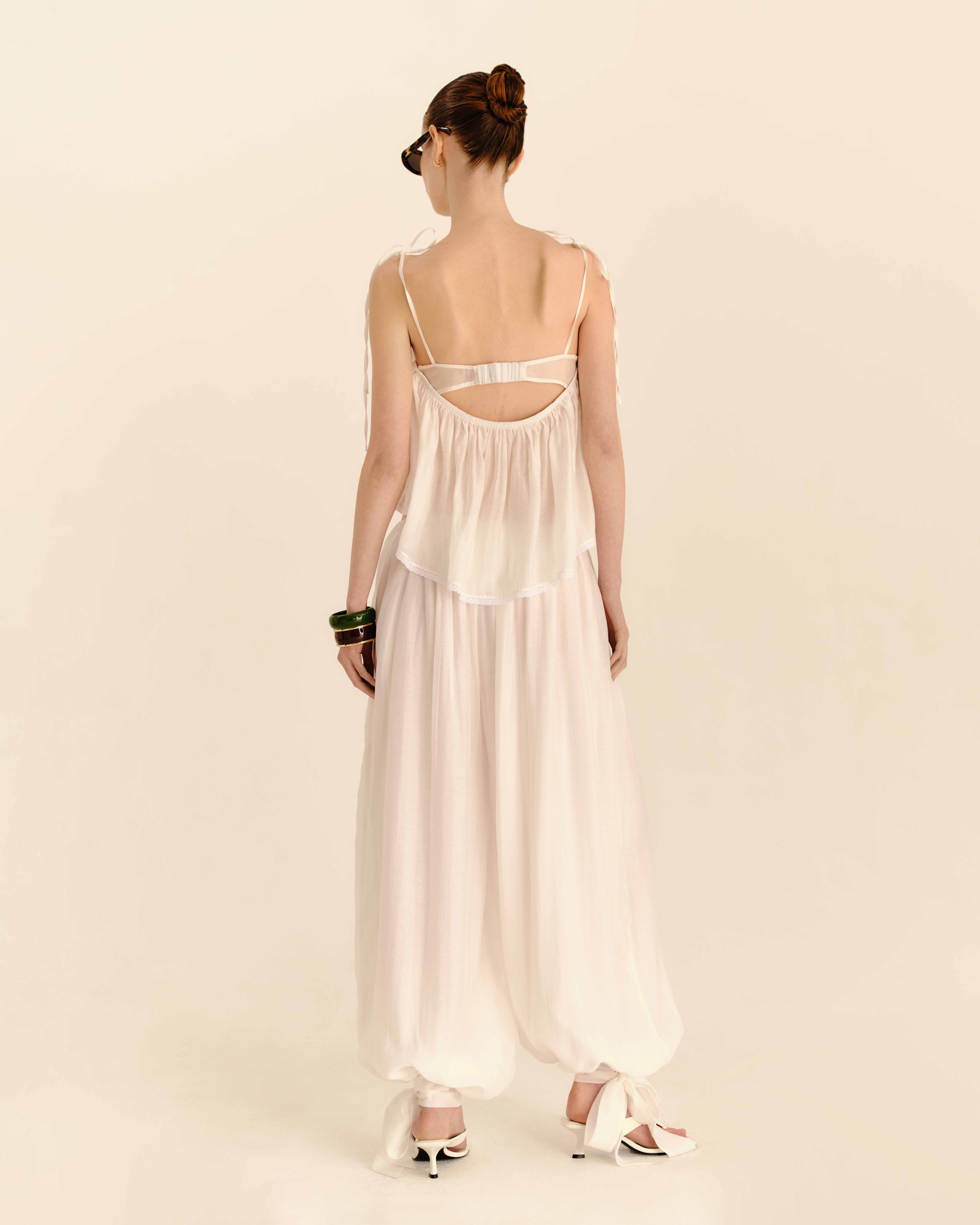 Balloon Trousers Ivory Cream - full-length back view