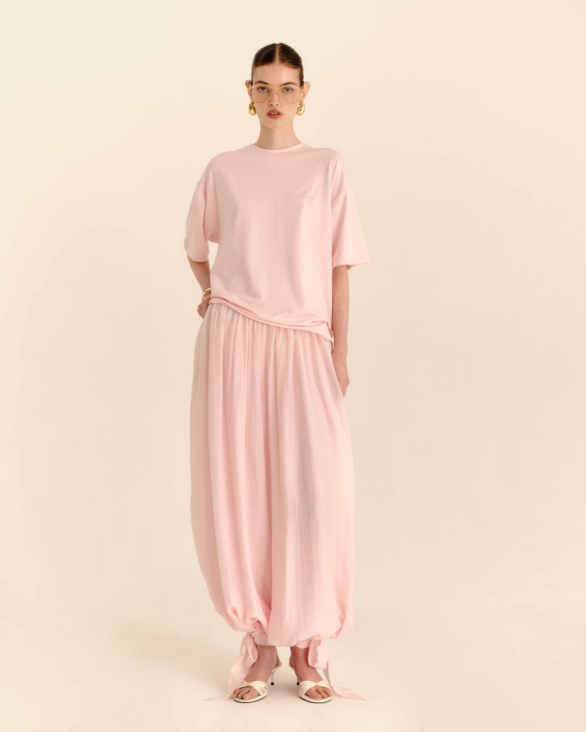 Balloon Trousers Powder Pink - full-length front view