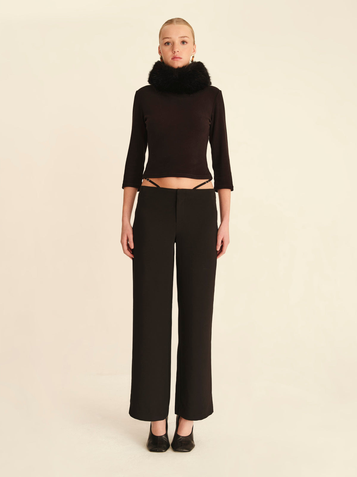 Buckle Strap Dress Pants Jet Black - full-length front view
