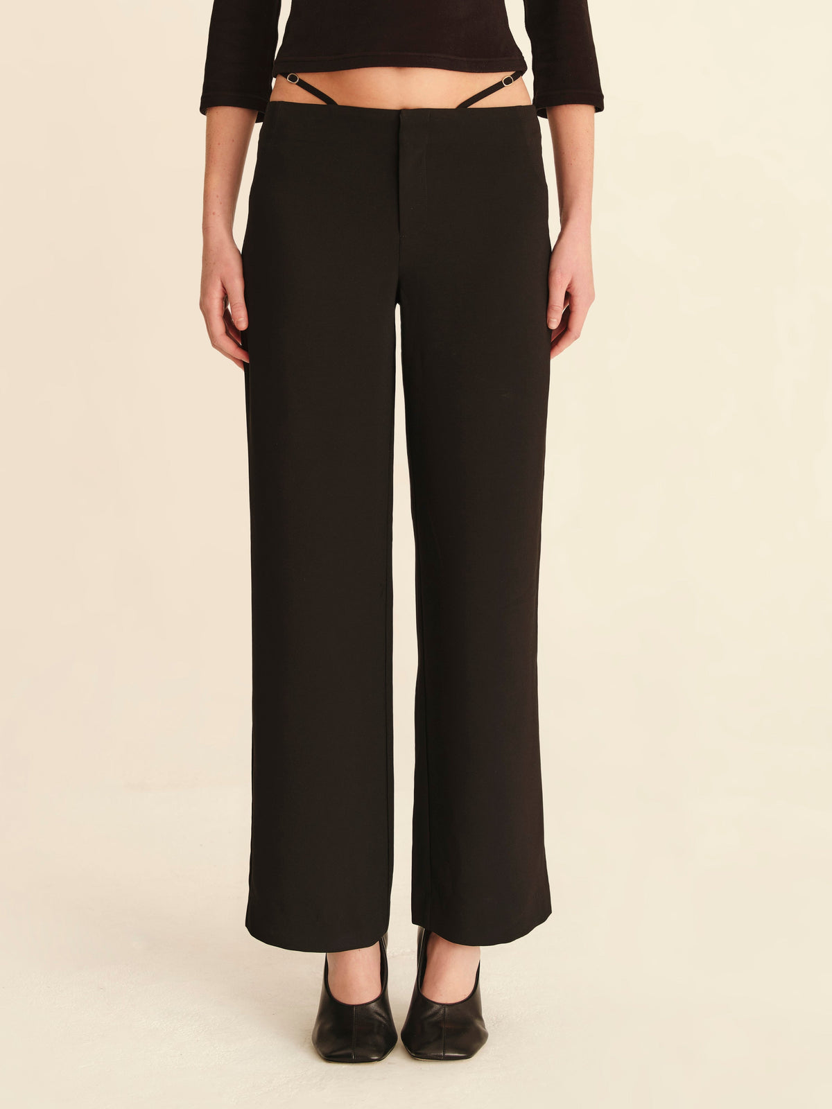 Buckle Strap Dress Pants Jet Black - half-length front view