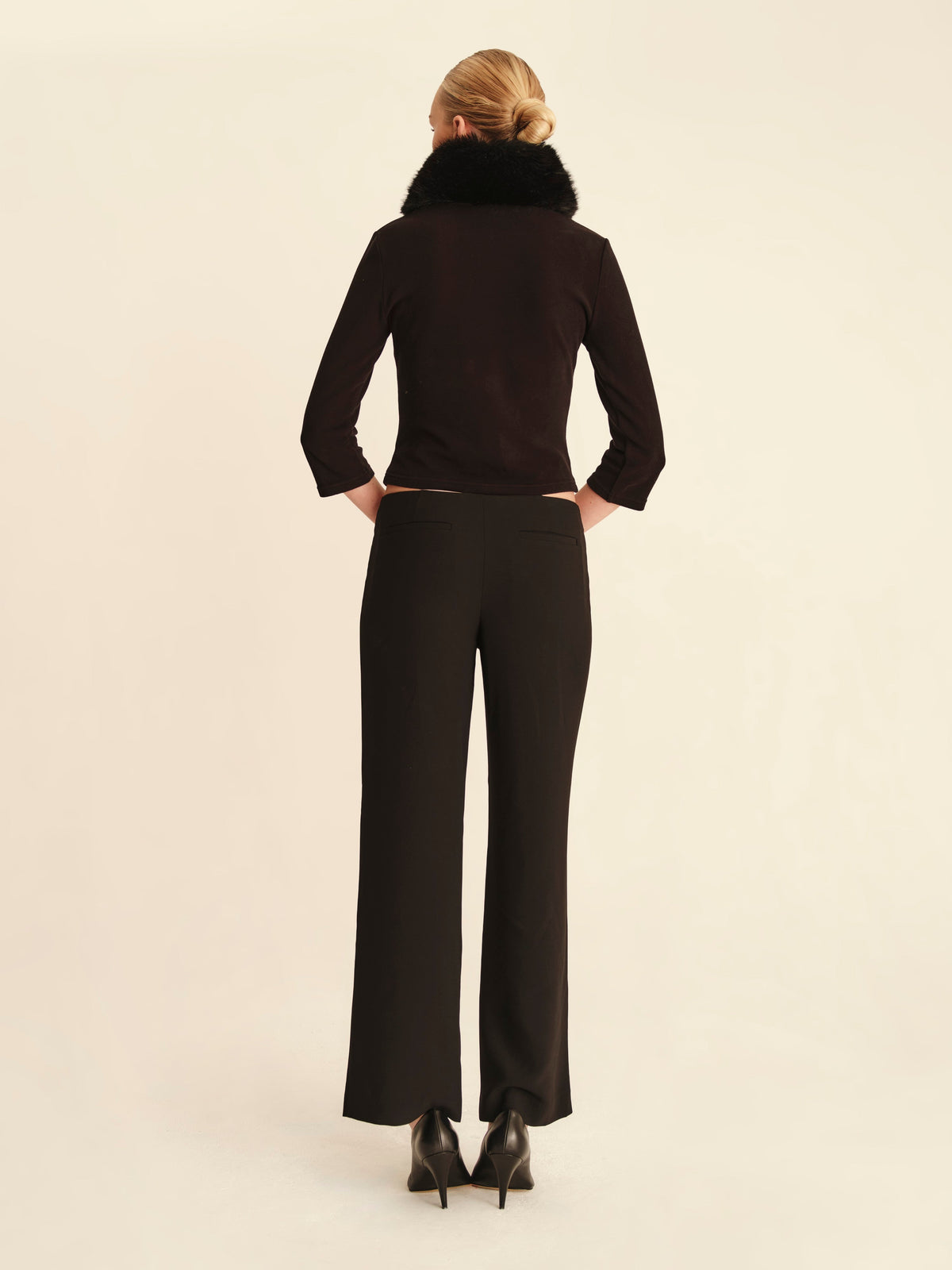 Buckle Strap Dress Pants Jet Black - full-length back view