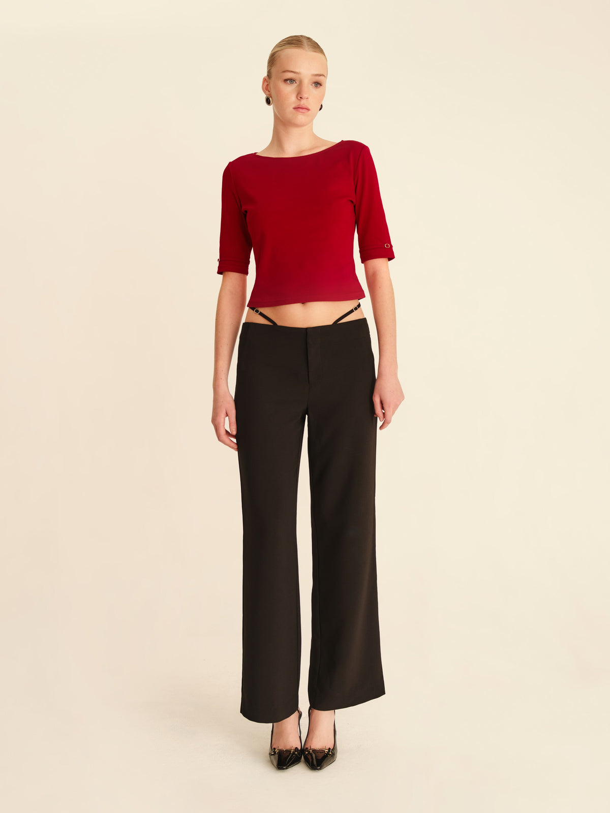 Buckle Strap Dress Pants Jet Black - full-length styled view