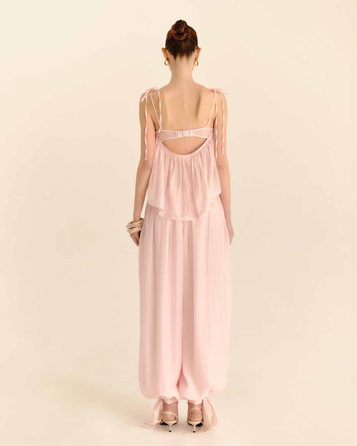 Bustier Frill Top Powder Pink - full-length back view