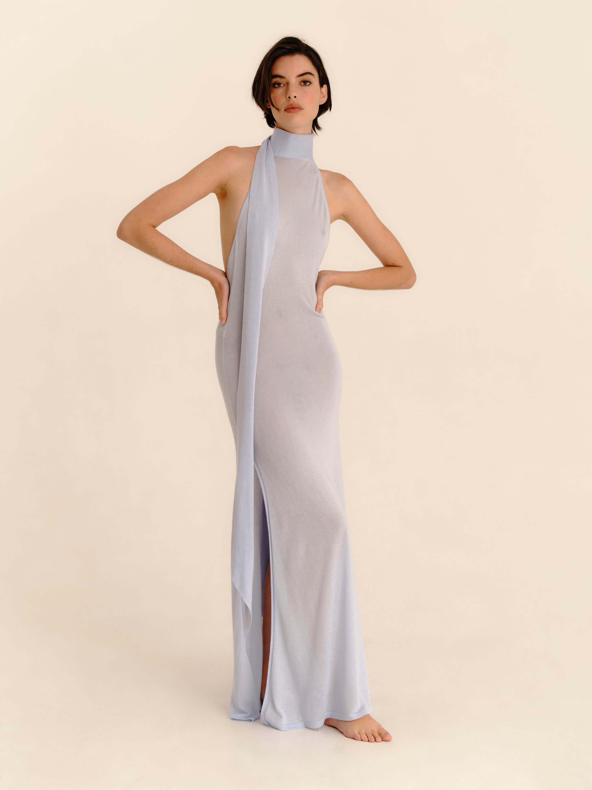 Leny Womens Aquamarine Cascade Backless Woven Maxi Dress Xs