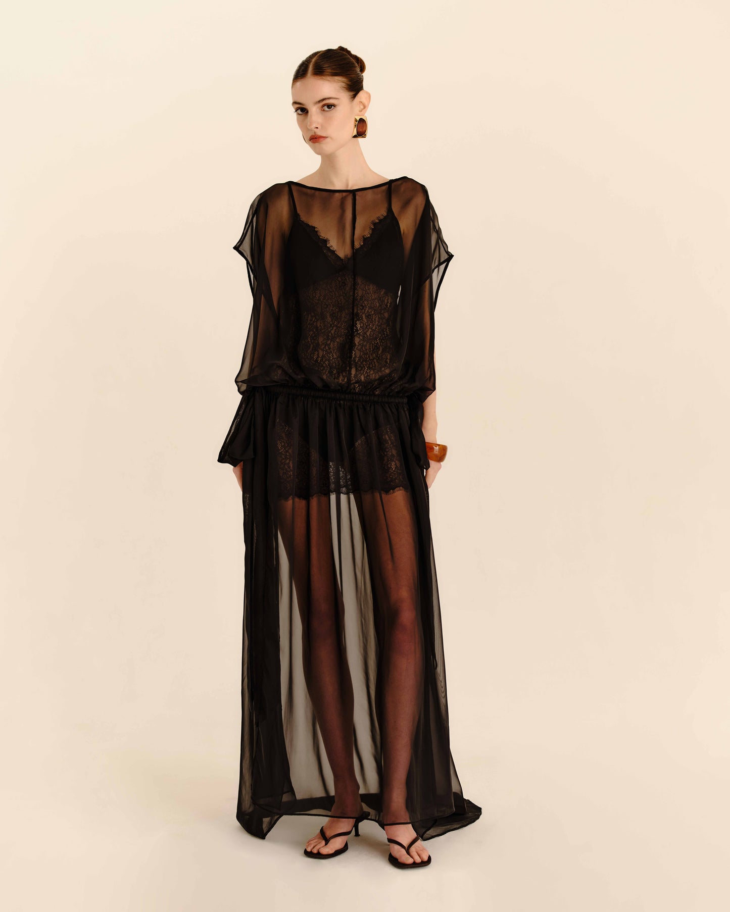 Celeste Sheer Maxi Dress Jet Black - elevated evening look
