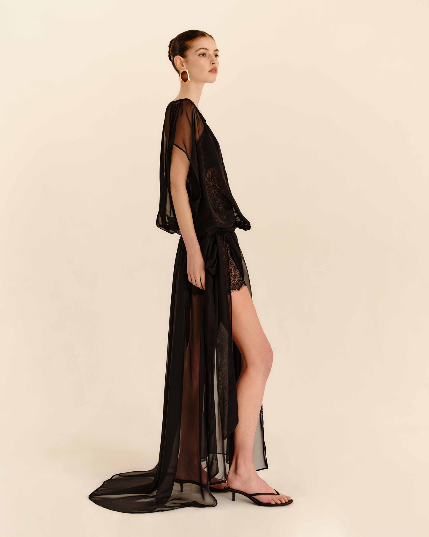 Celeste Sheer Maxi Dress Jet Black - side profile