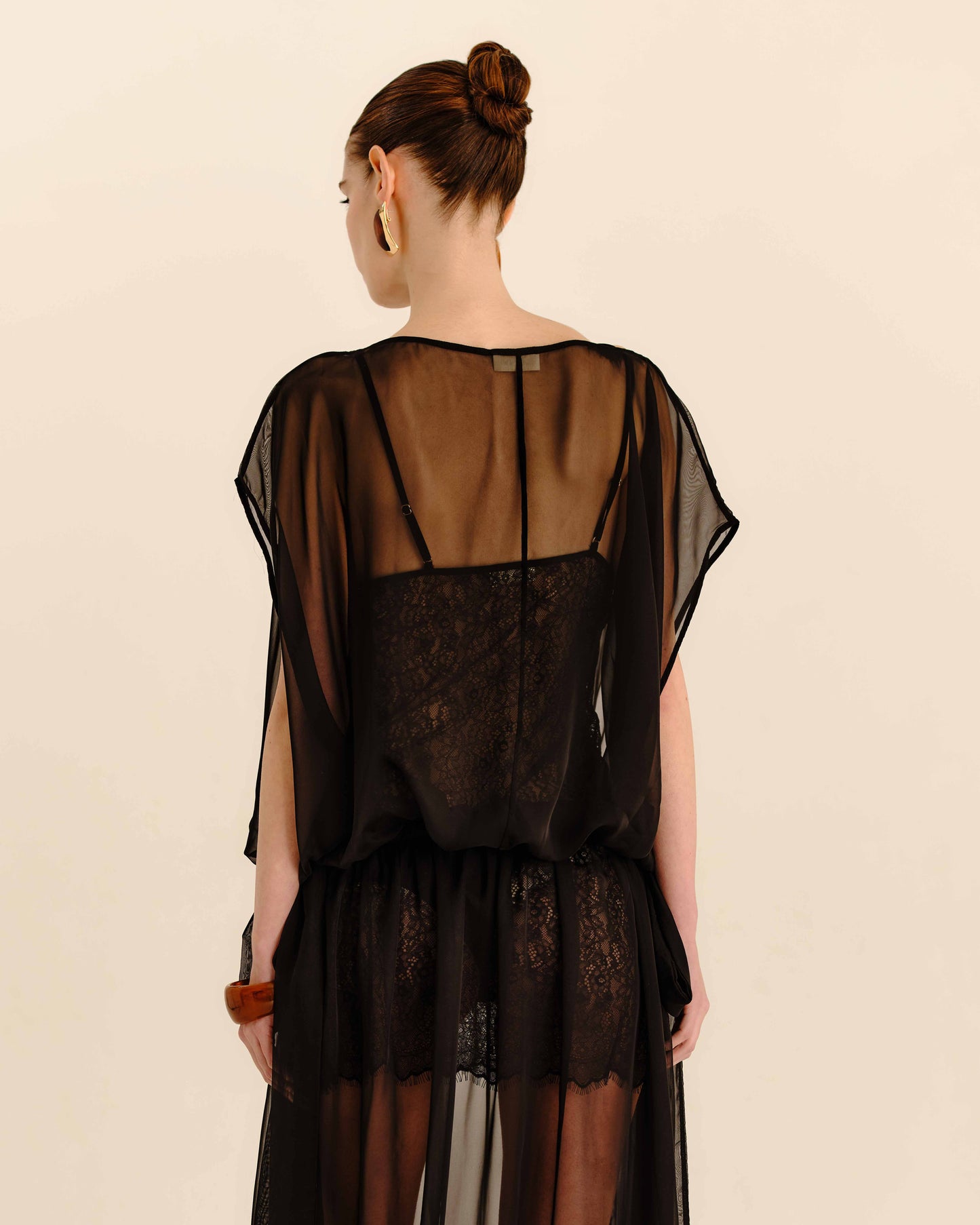 Celeste Sheer Maxi Dress Jet Black - half-length back view