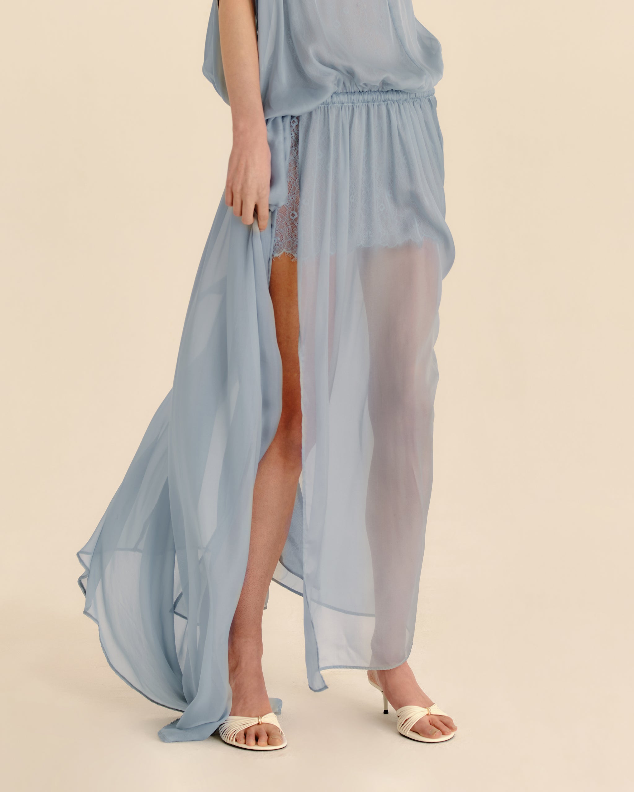 Celeste Sheer Maxi Dress Storm Blue - close-up detail