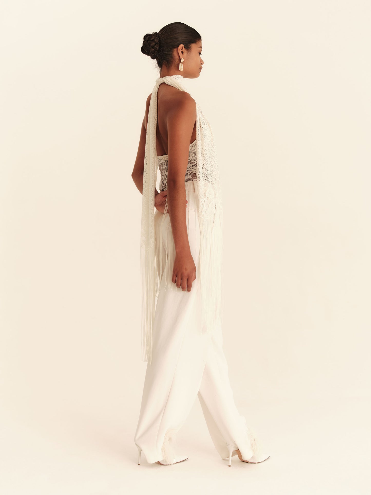 Elara Fringe Halter - Ivory