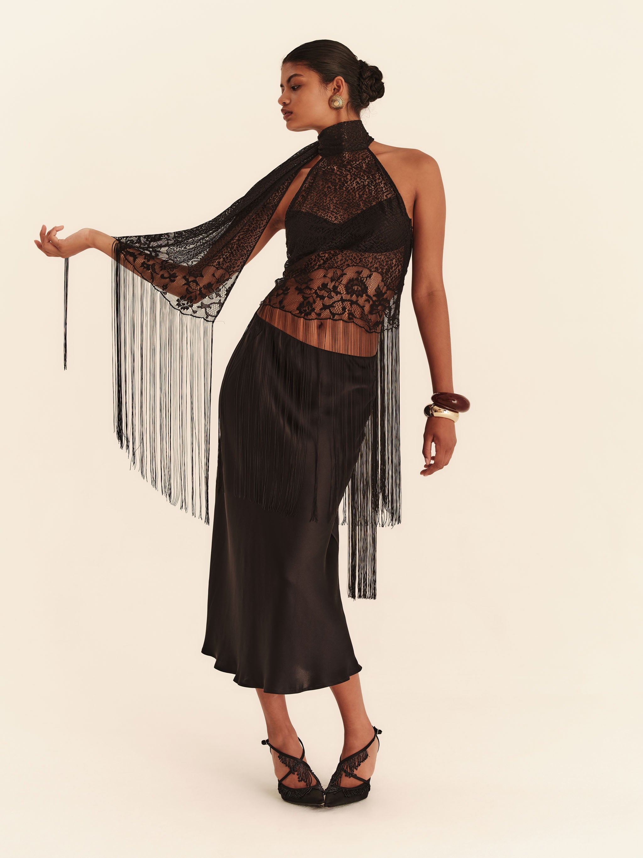 Elara Fringe Halter - Jet
