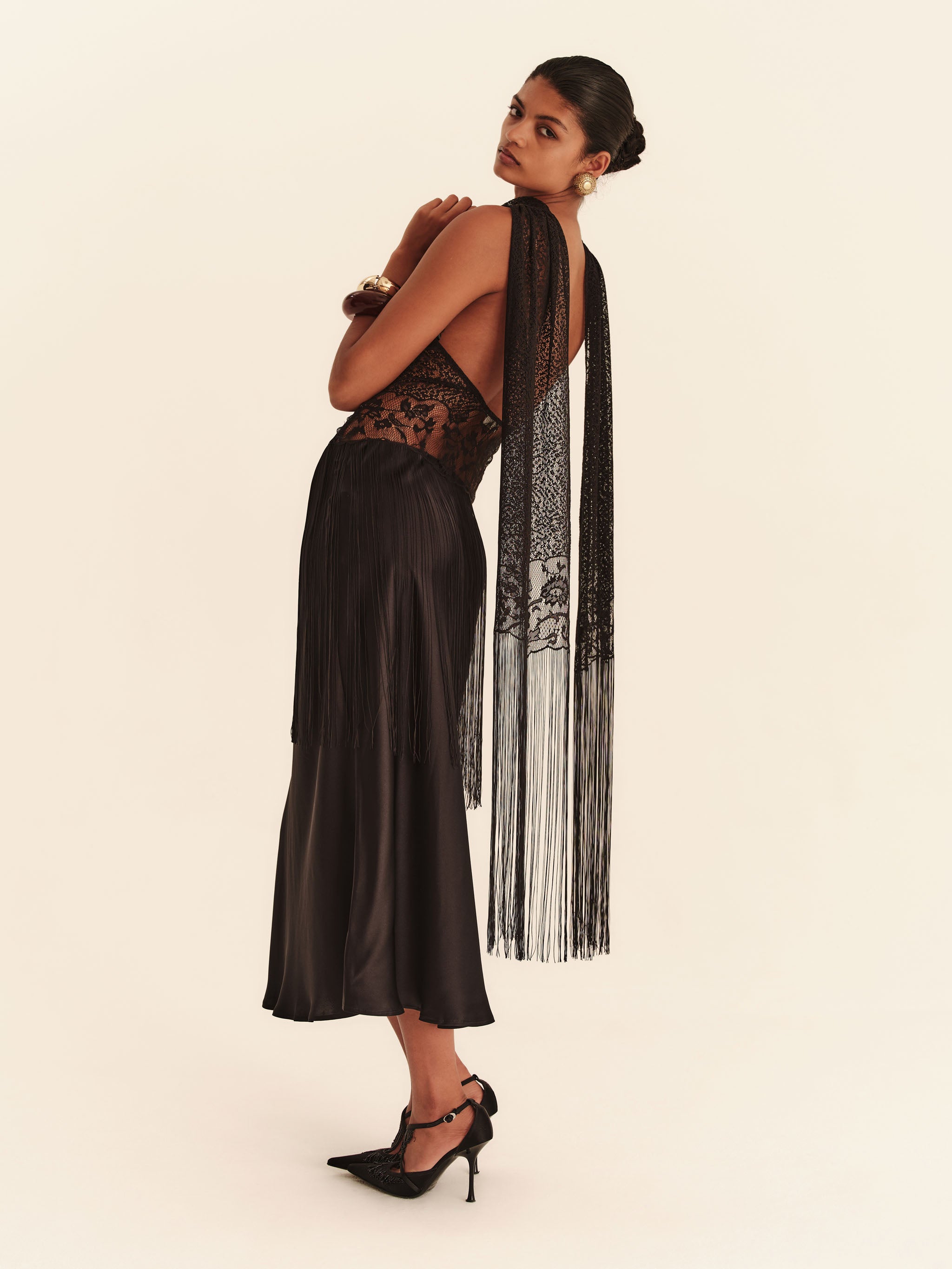 Elara Fringe Halter - Jet