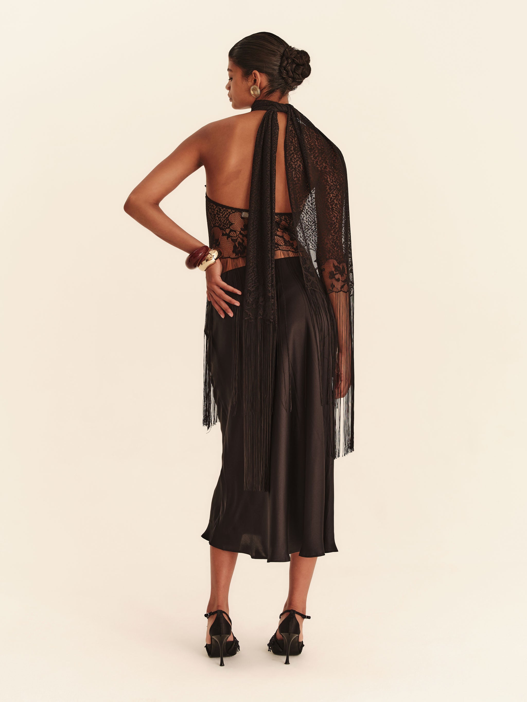 Elara Fringe Halter - Jet