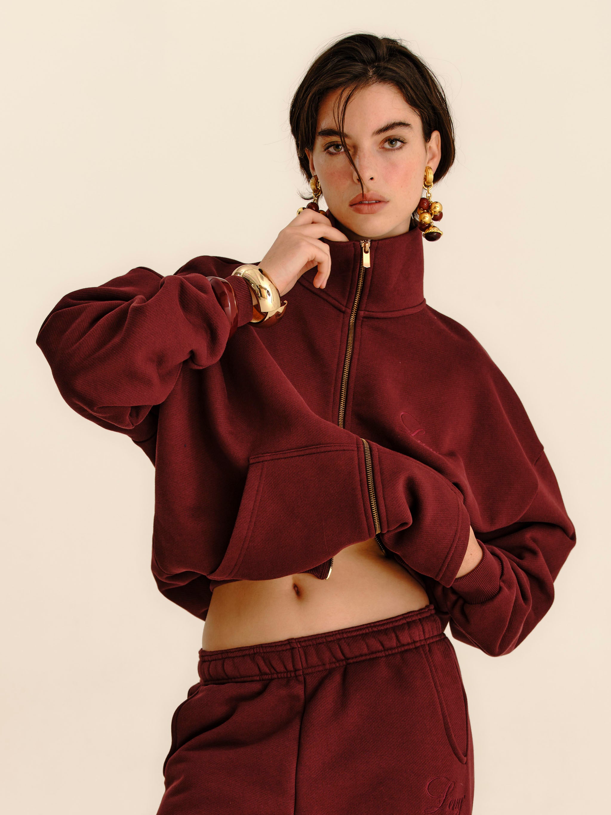 French Terry Funnel Neck - Burgundy