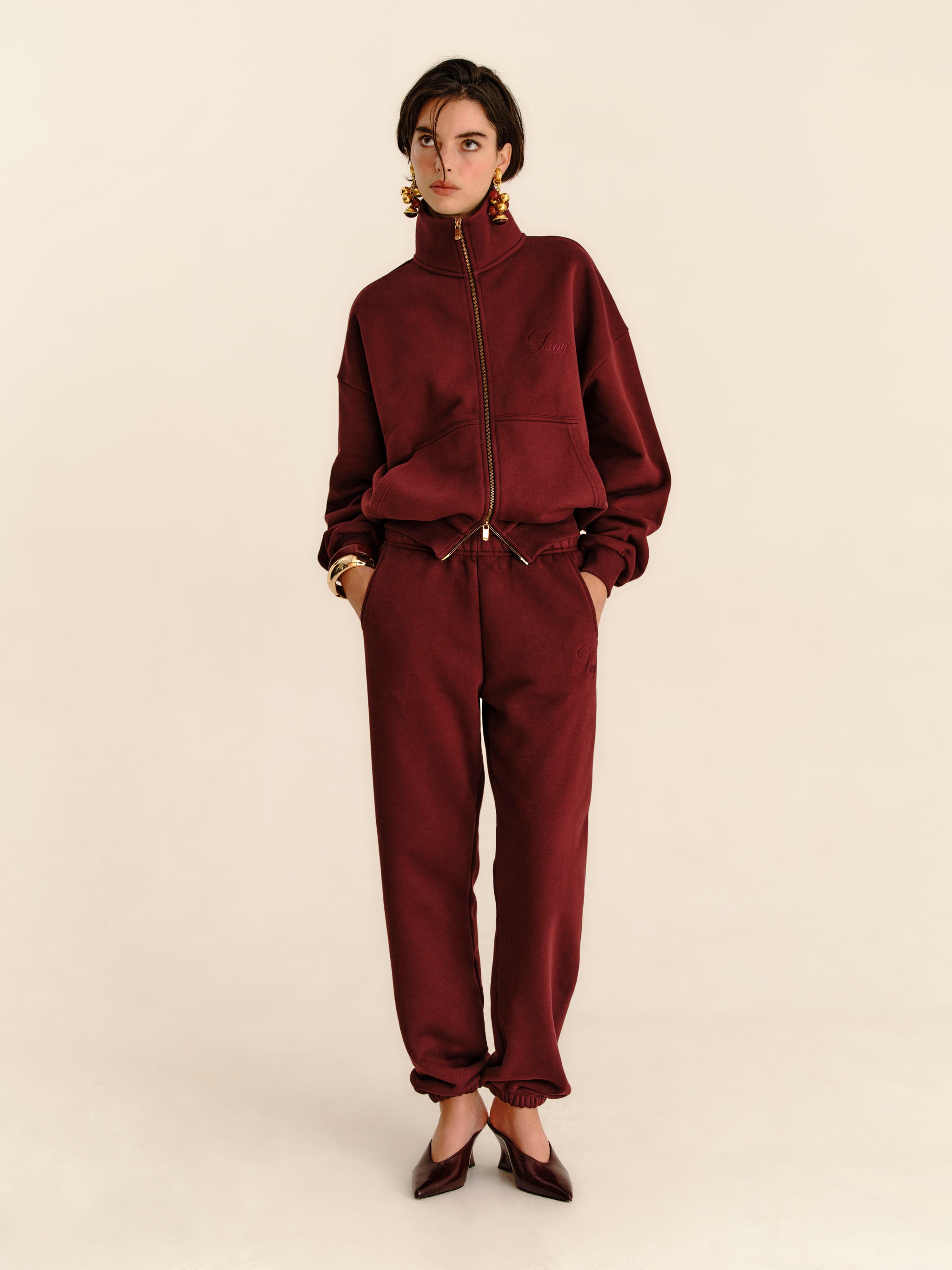 French Terry Funnel Neck - Burgundy