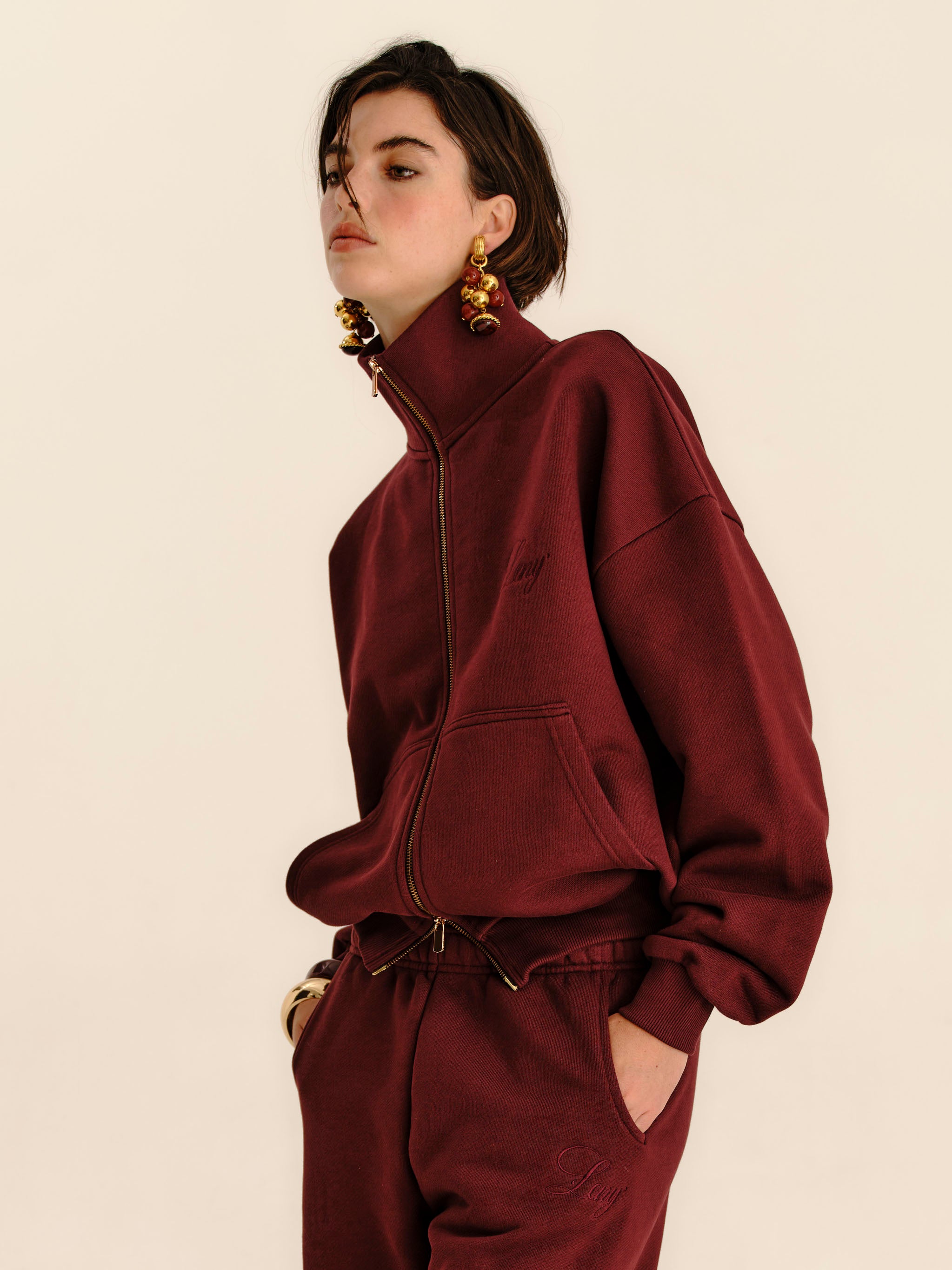 French Terry Funnel Neck - Burgundy