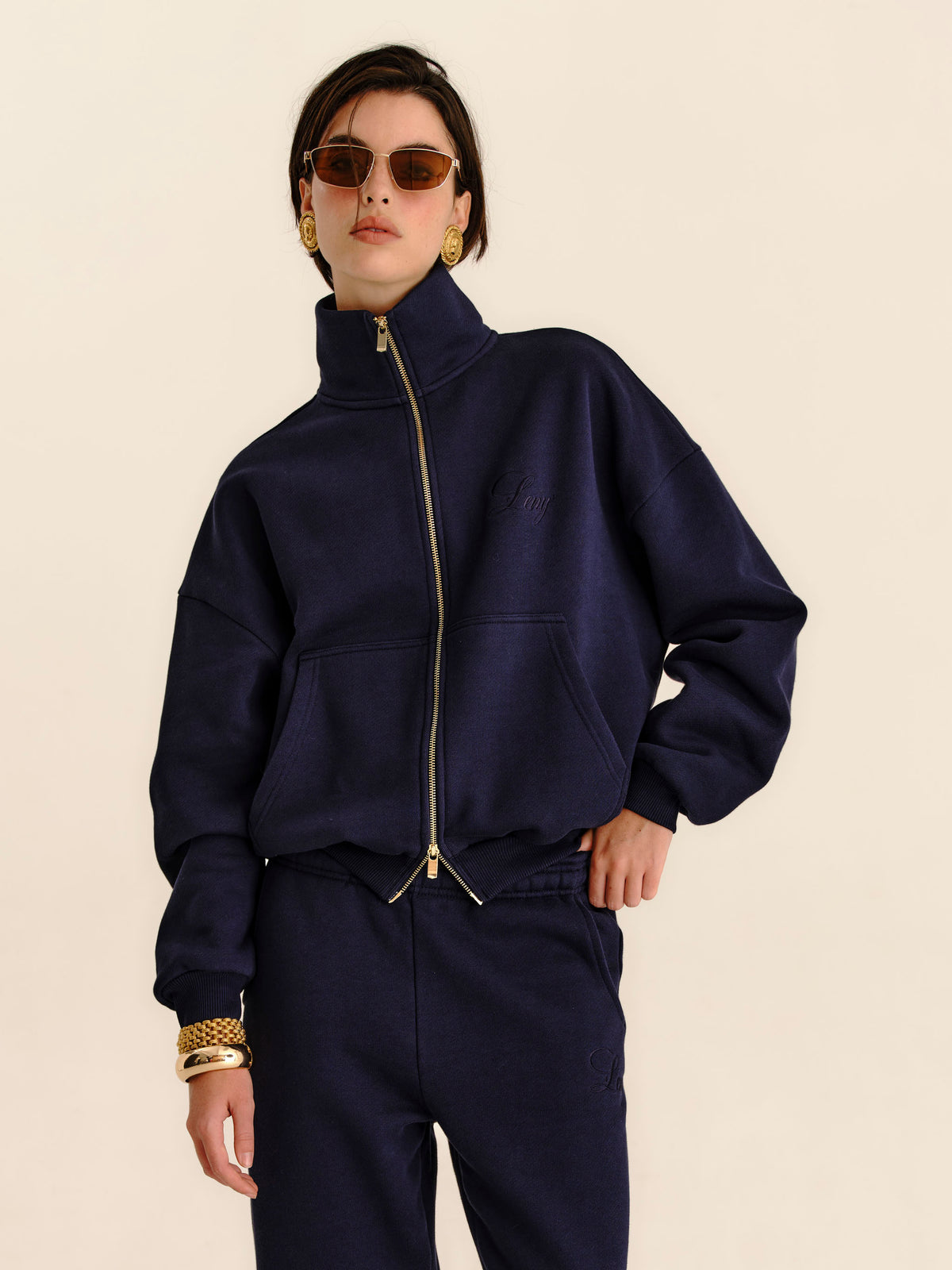 French Terry Funnel Neck - Midnight Blue