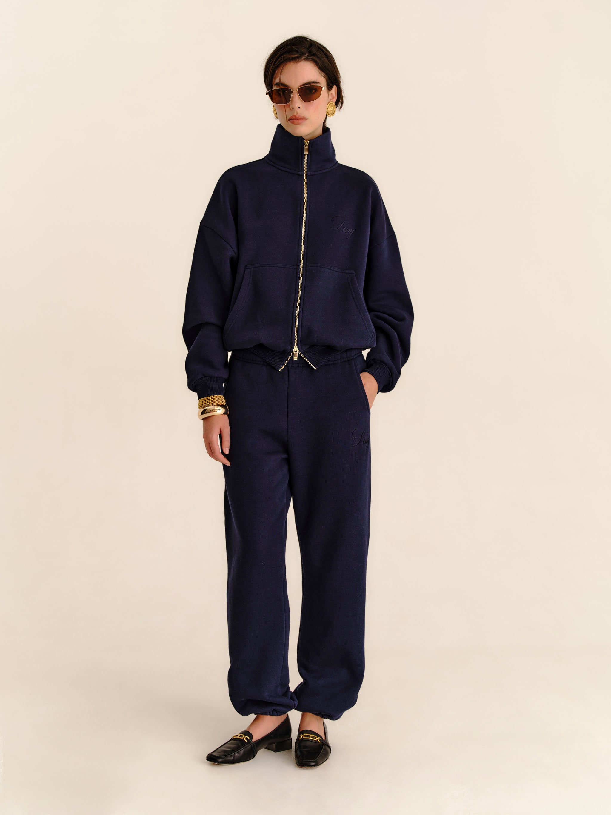 French Terry Funnel Neck - Midnight Blue