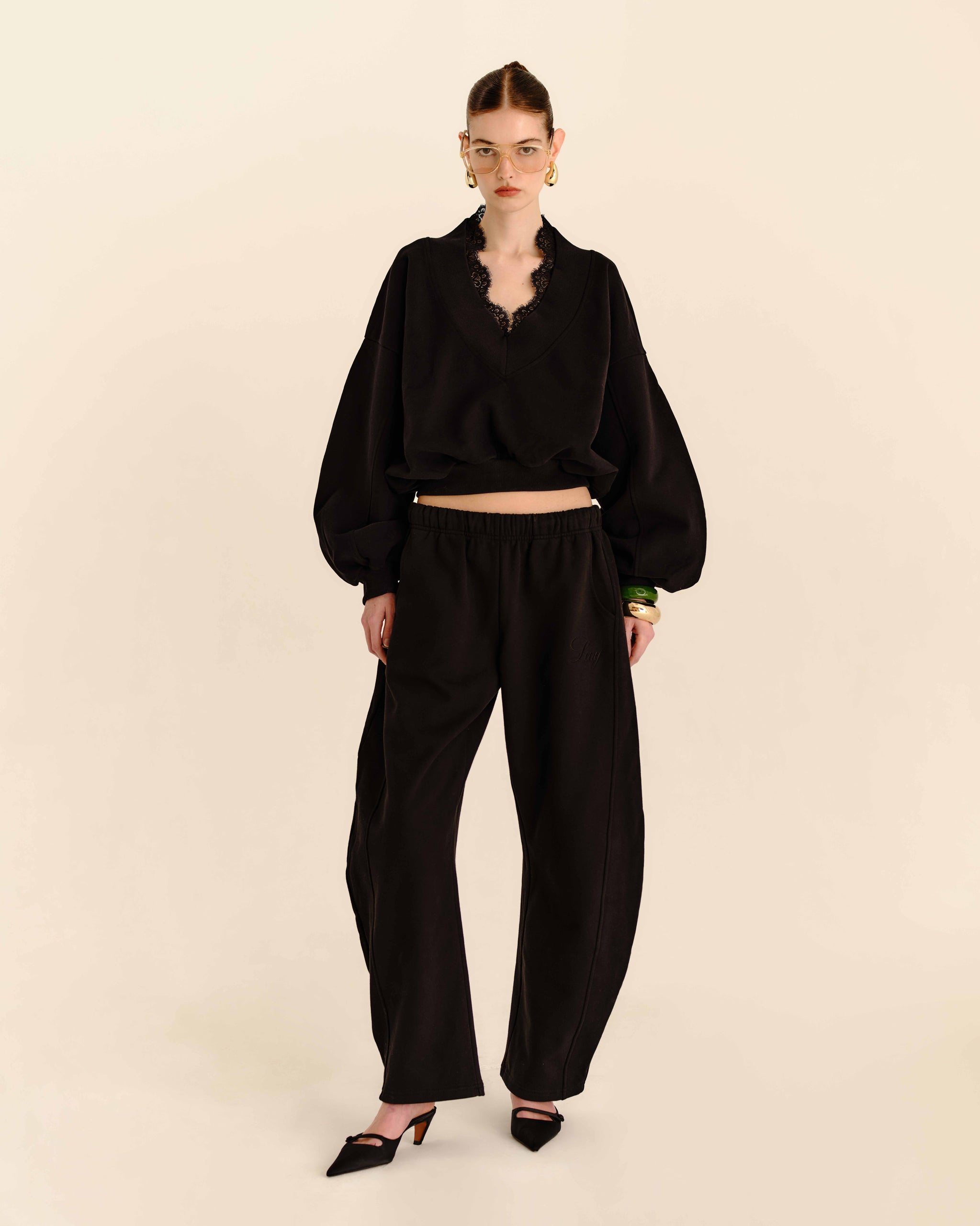 Horseshoe Sweatpants Jet Black - full-length styled view
