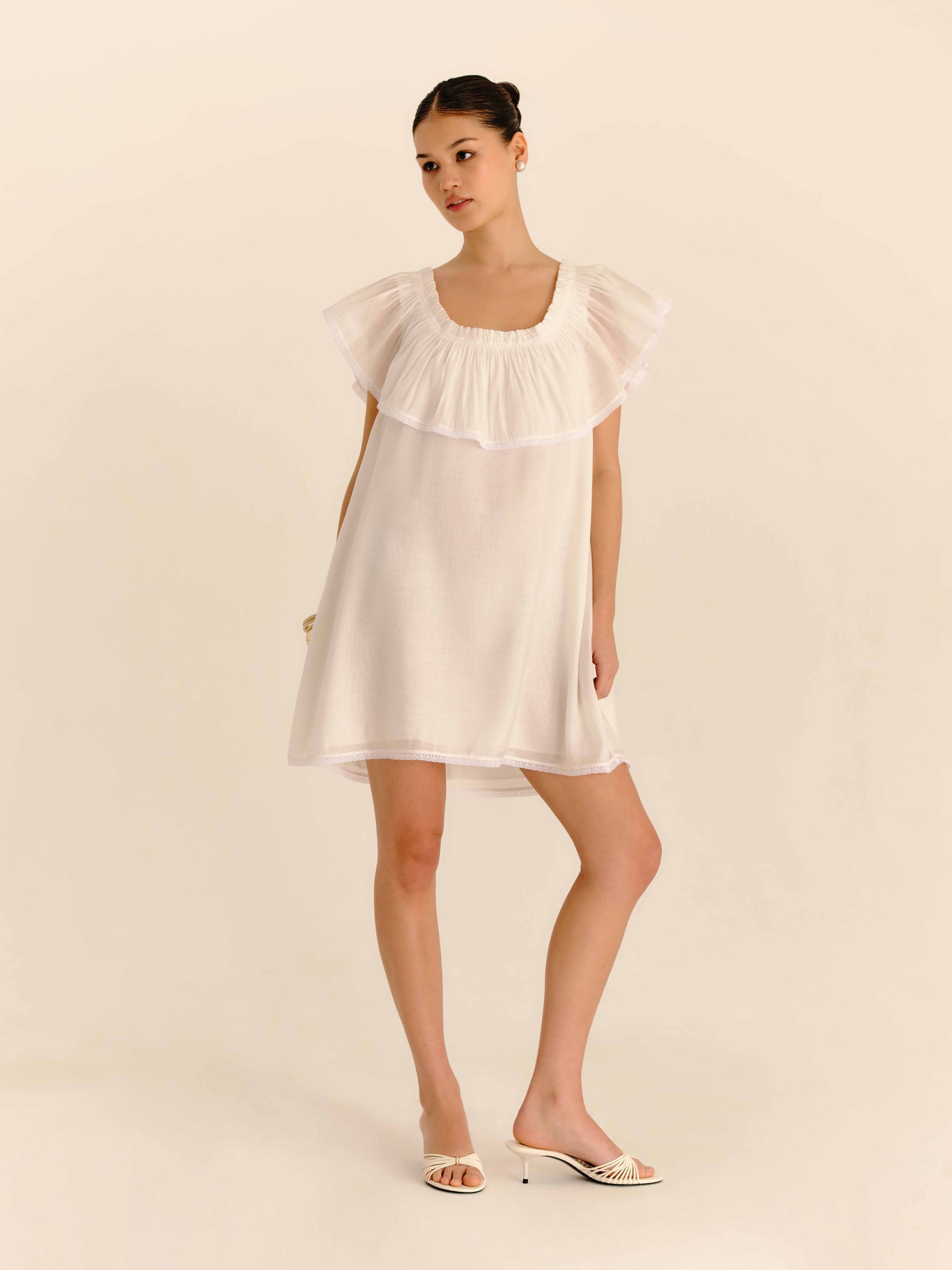 Lace Trim Babydoll Dress - Ivory Cream
