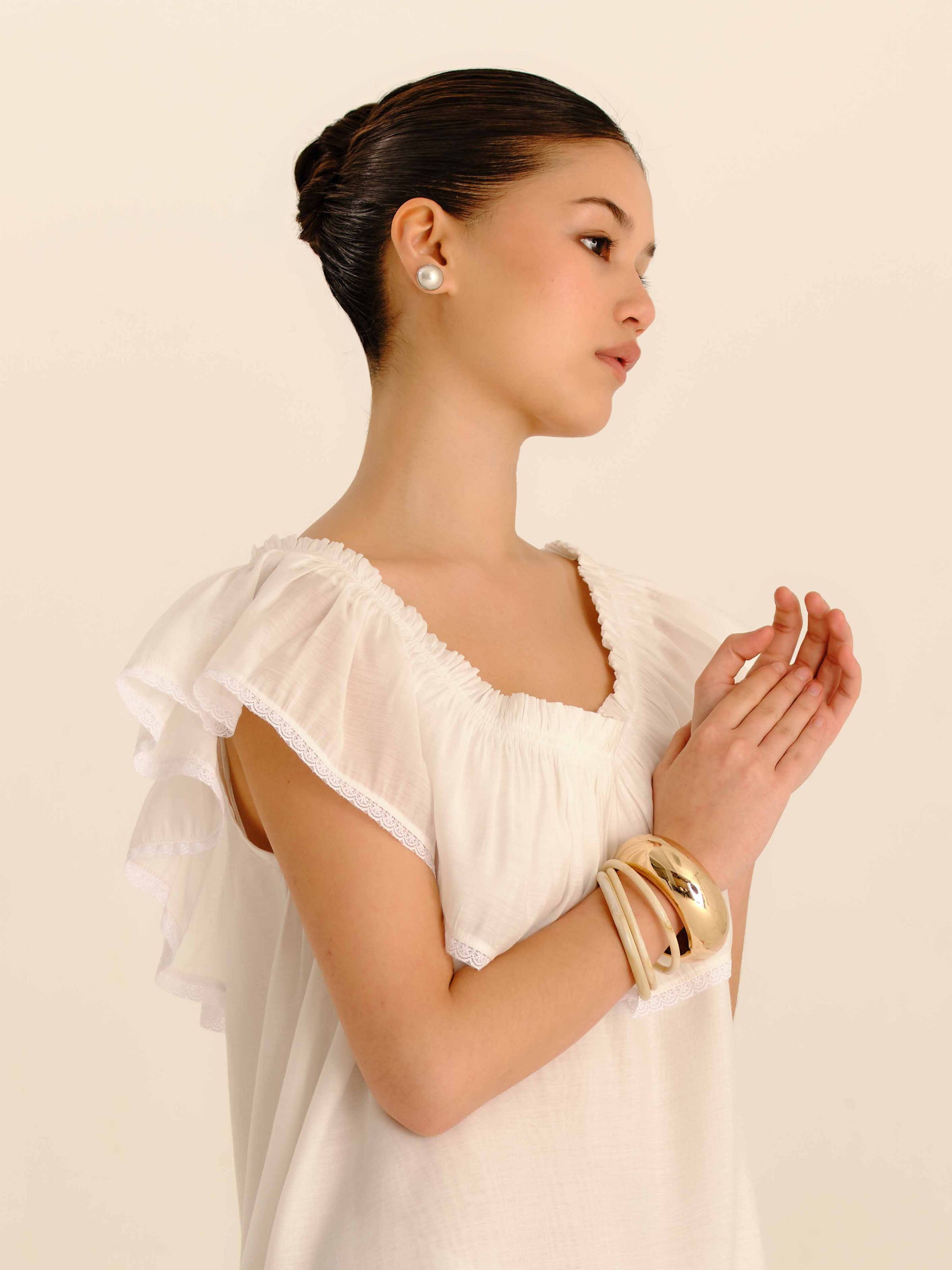 Lace Trim Babydoll Dress Ivory Cream - close-up detail