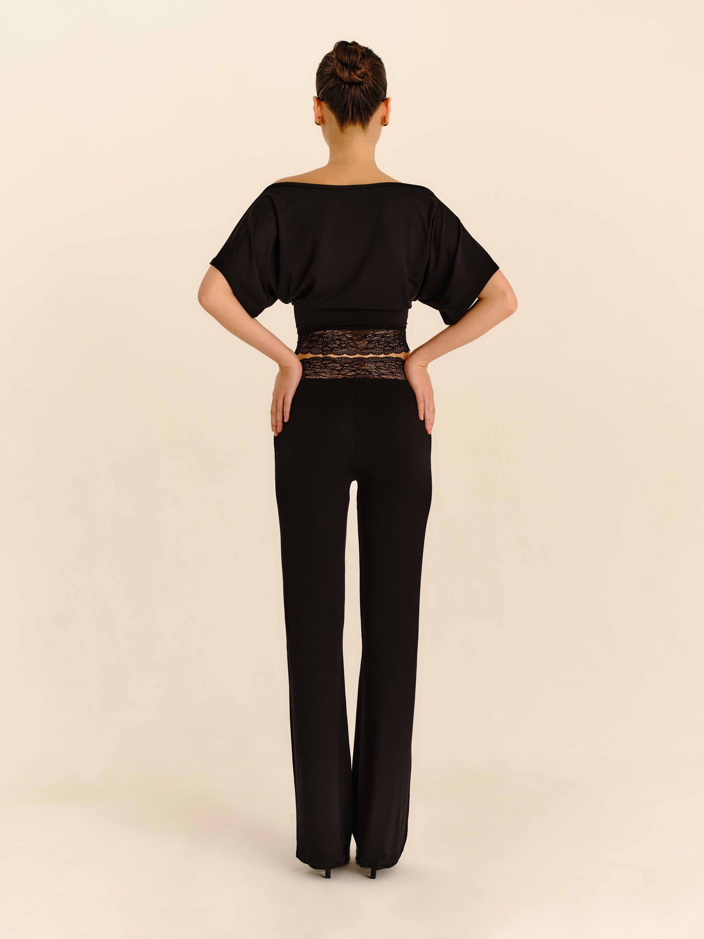 Lace Trim Pants Jet Black - full-length back view