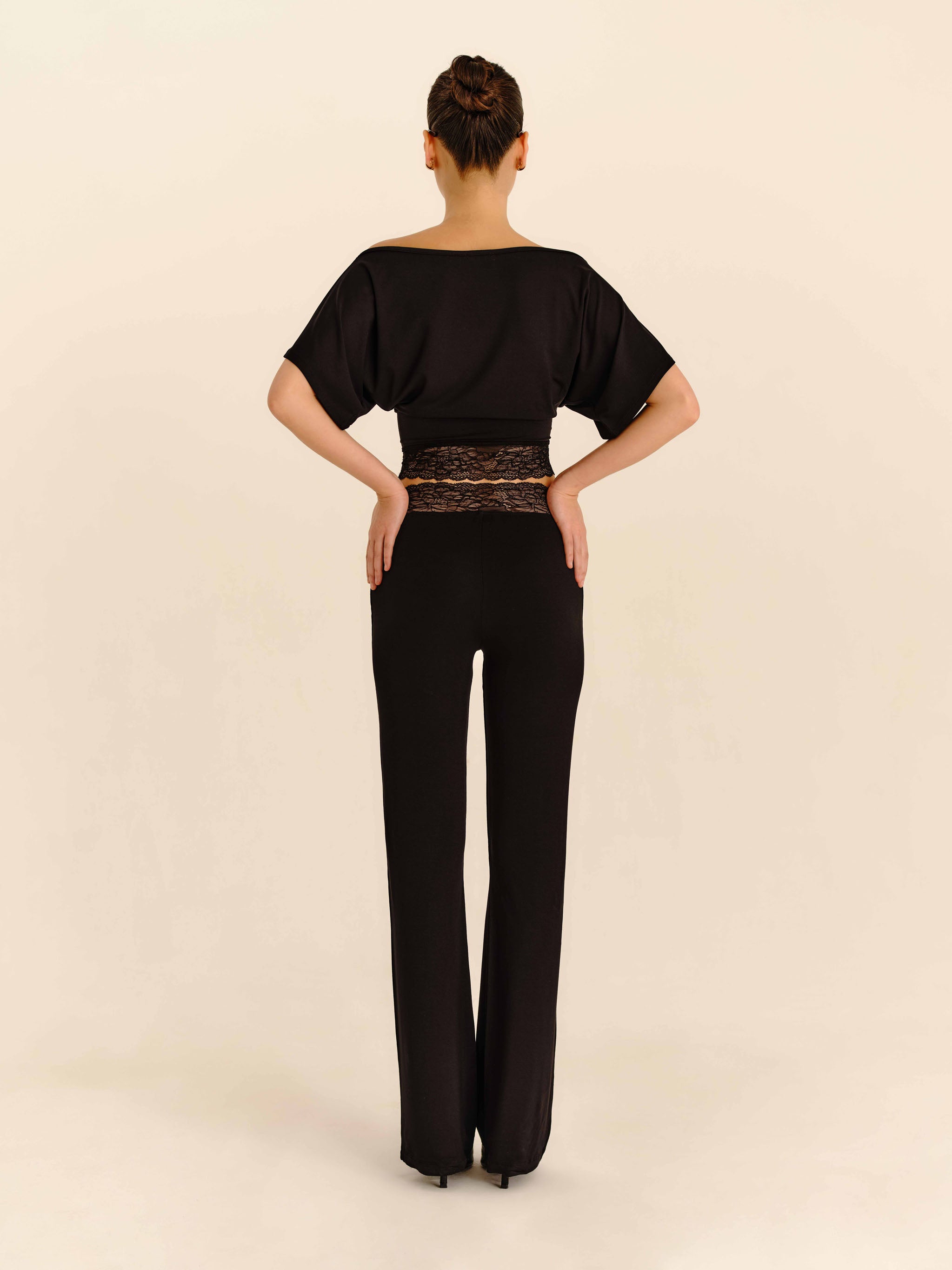 Lace Trim Pants Jet Black - full-length back view