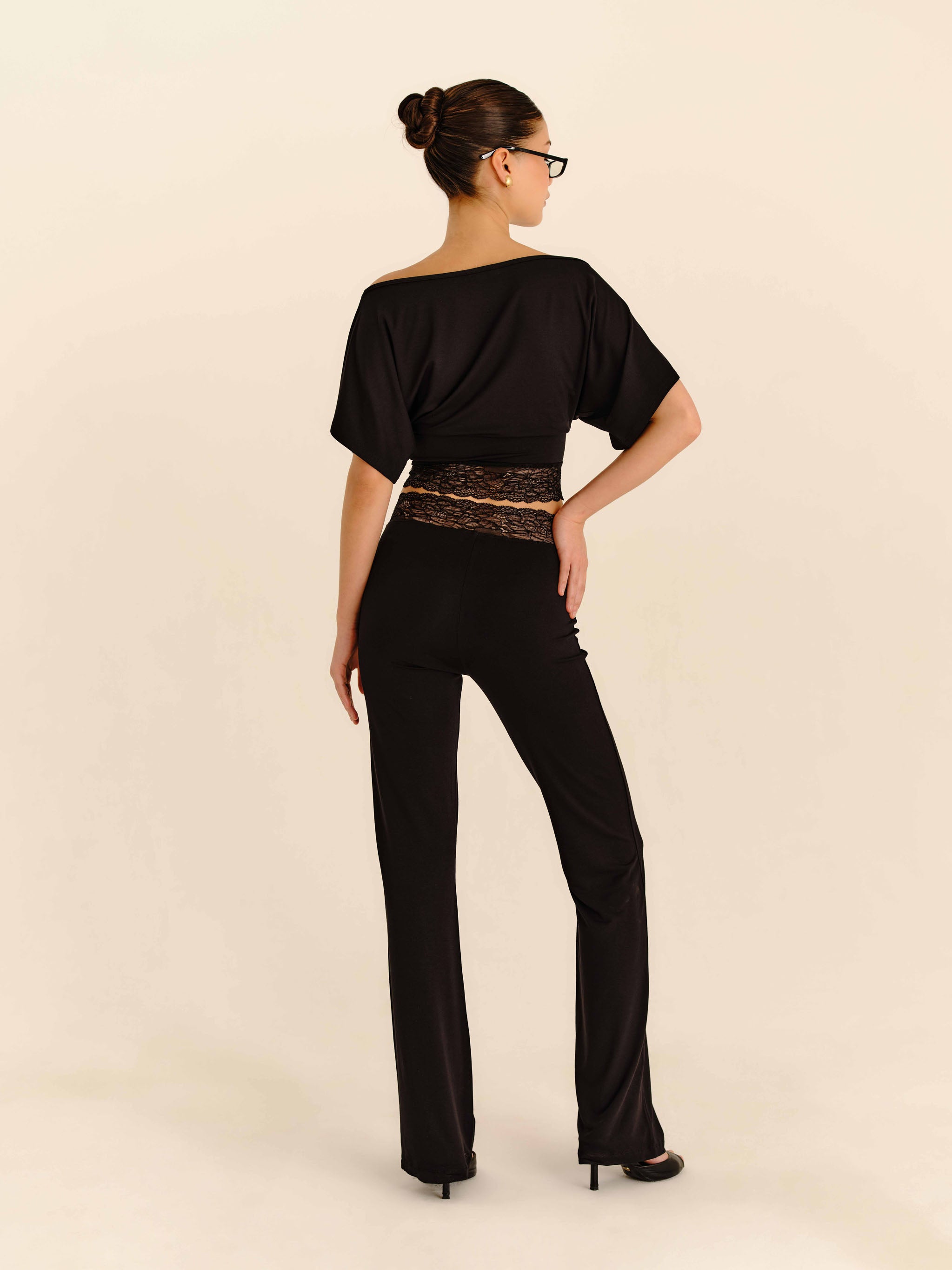 Lace Trim Pants Jet Black - evening styling