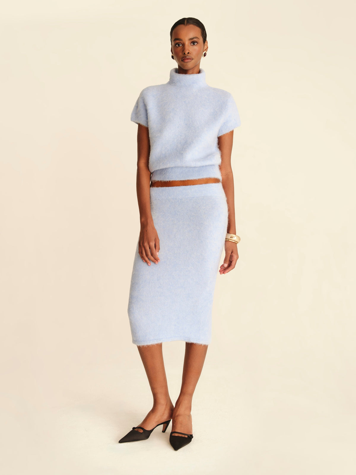 Naomi Knit Skirt Ice Blue - full-length styled view