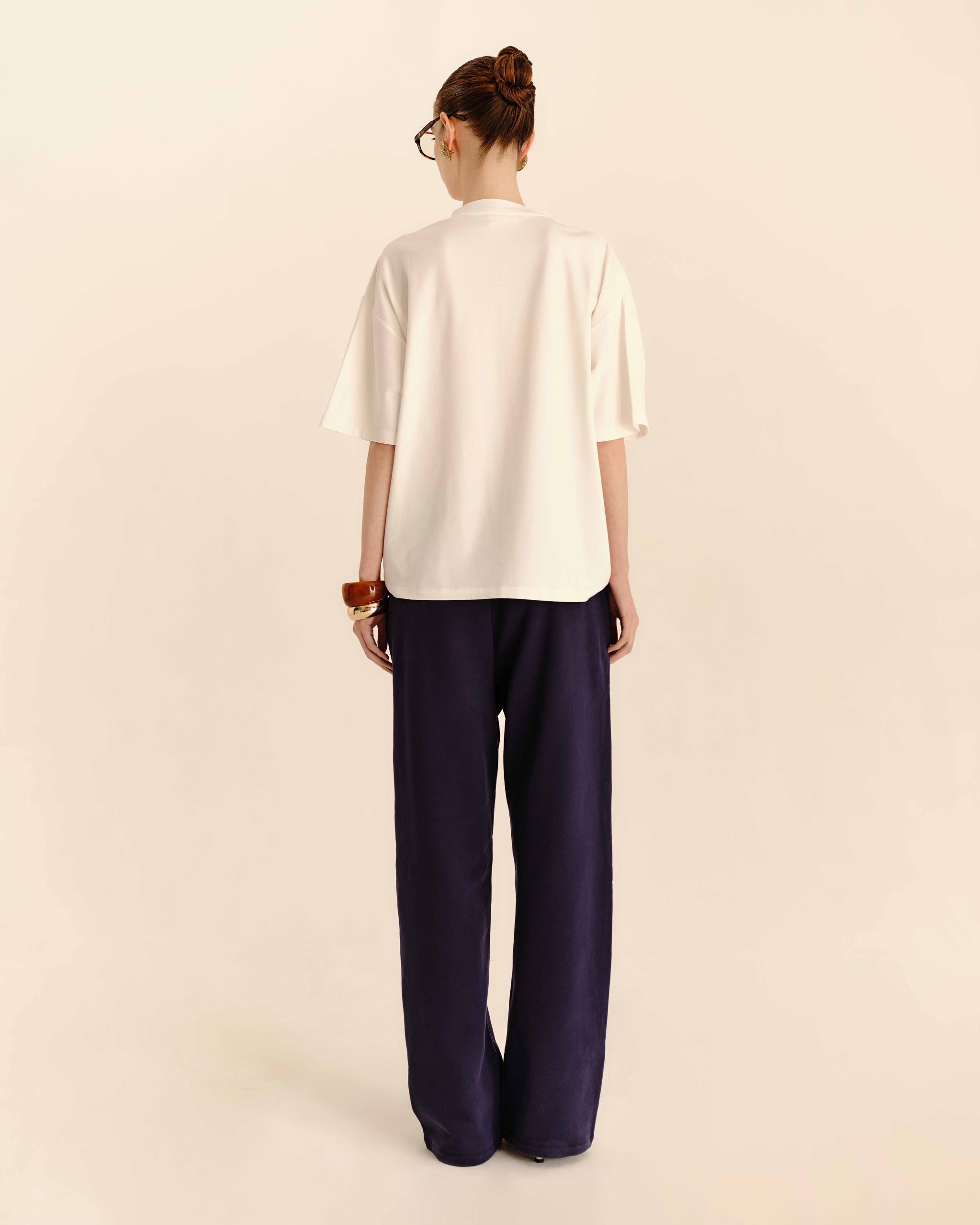 Oversized T-shirt Ivory Cream - full-length back view