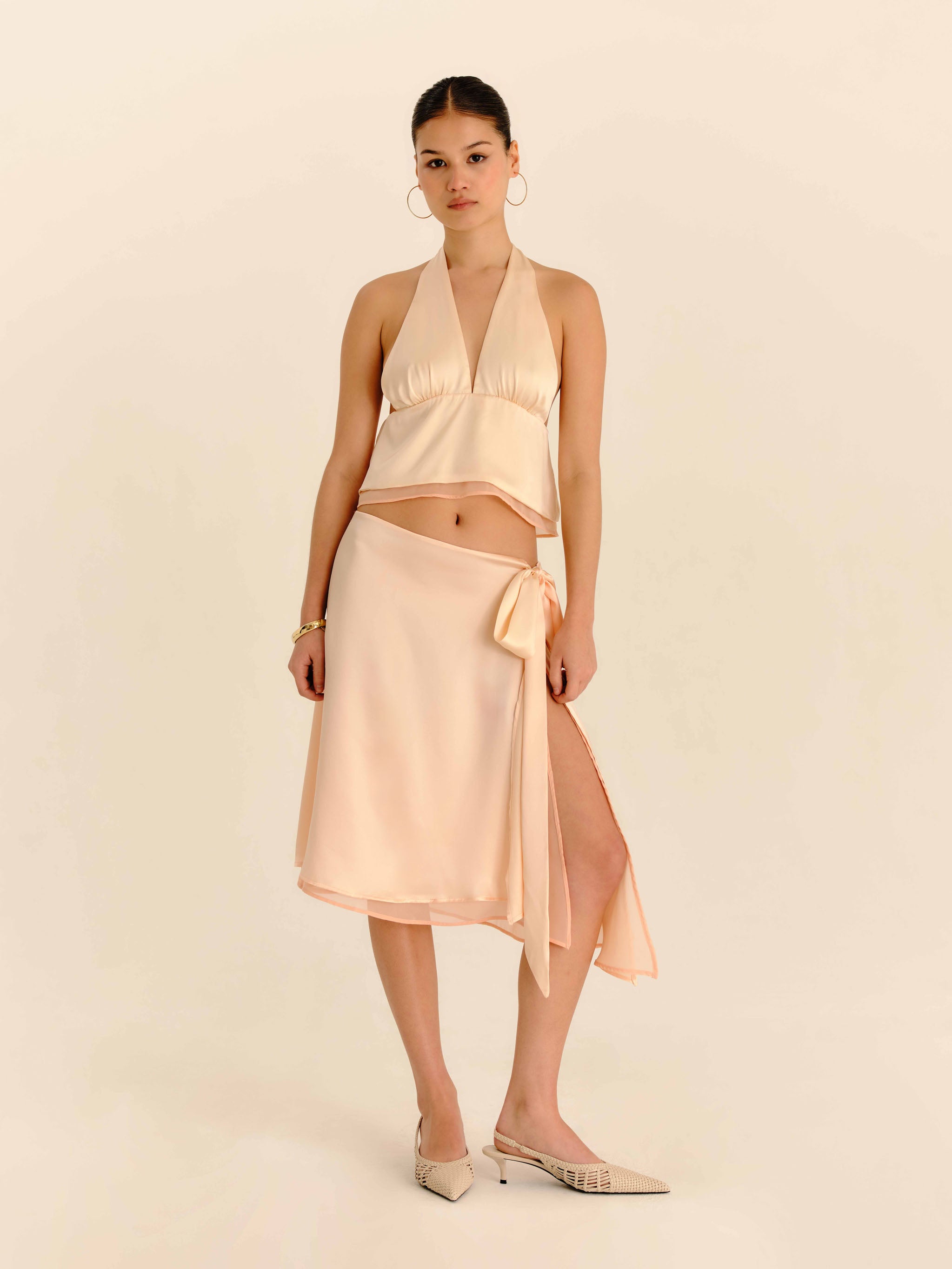 Romance Silk Blouse Champagne - full-length front view
