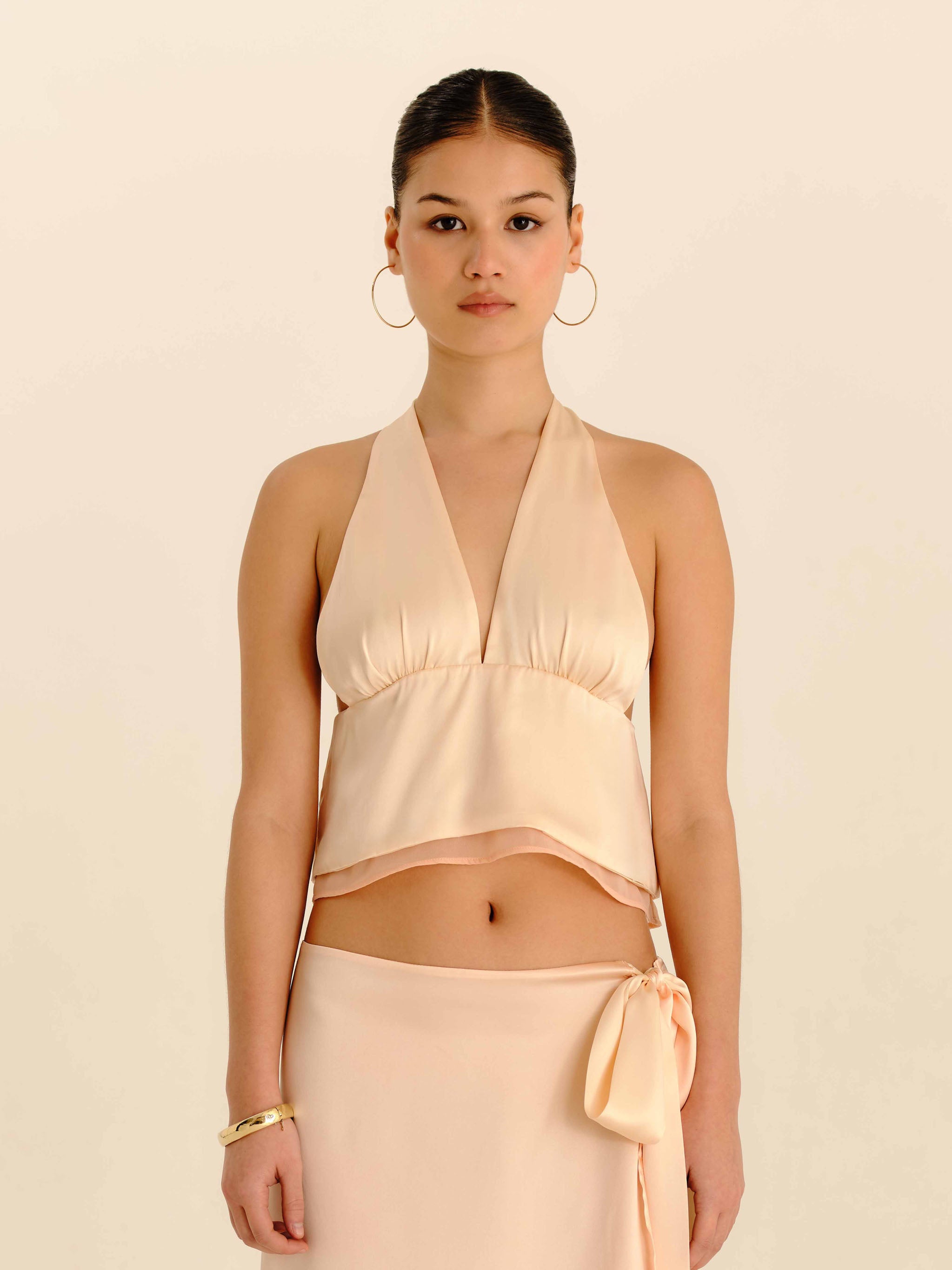 Romance Silk Blouse Champagne - half-length front view