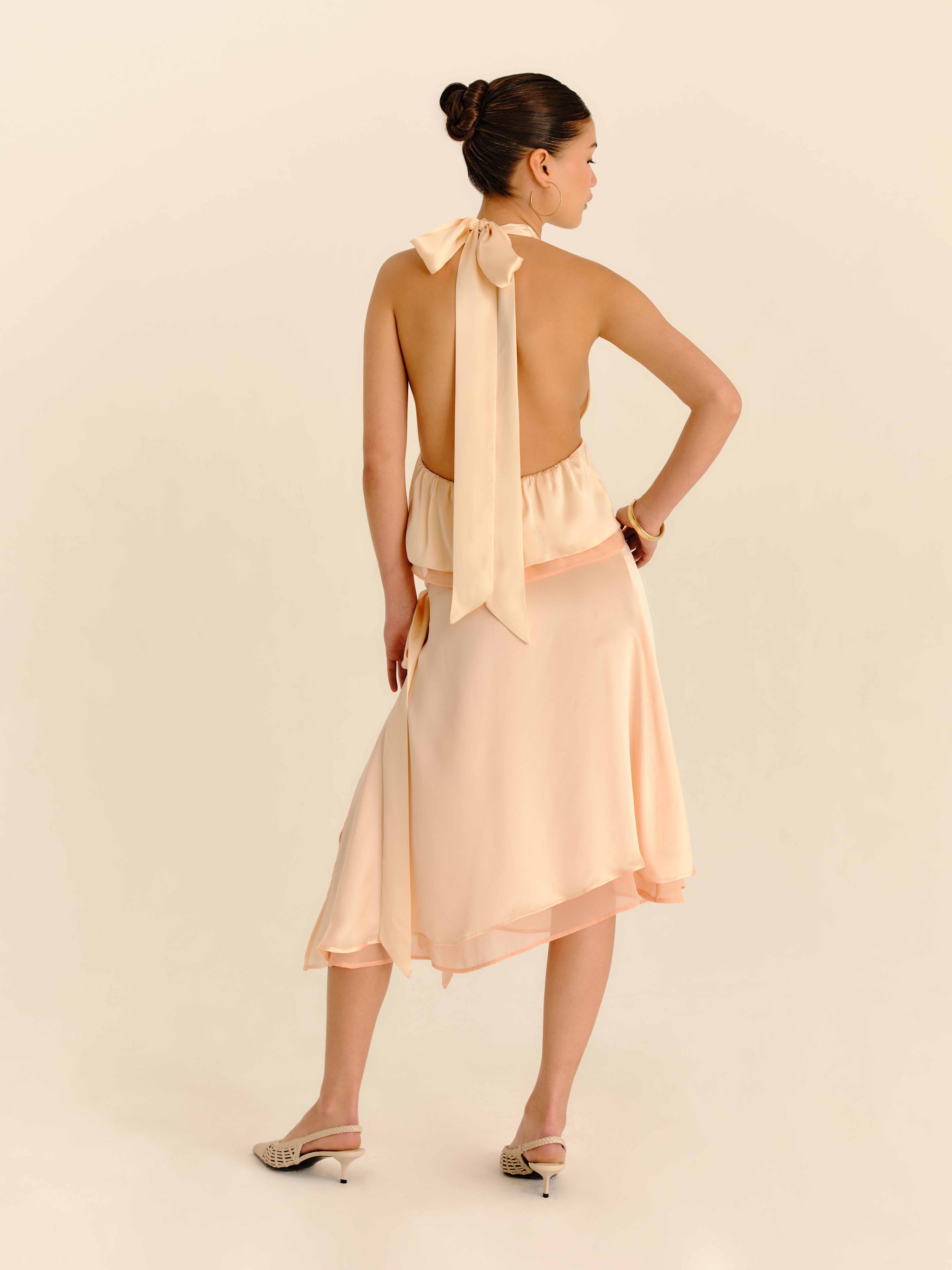 Romance Silk Blouse Champagne - full-length back view