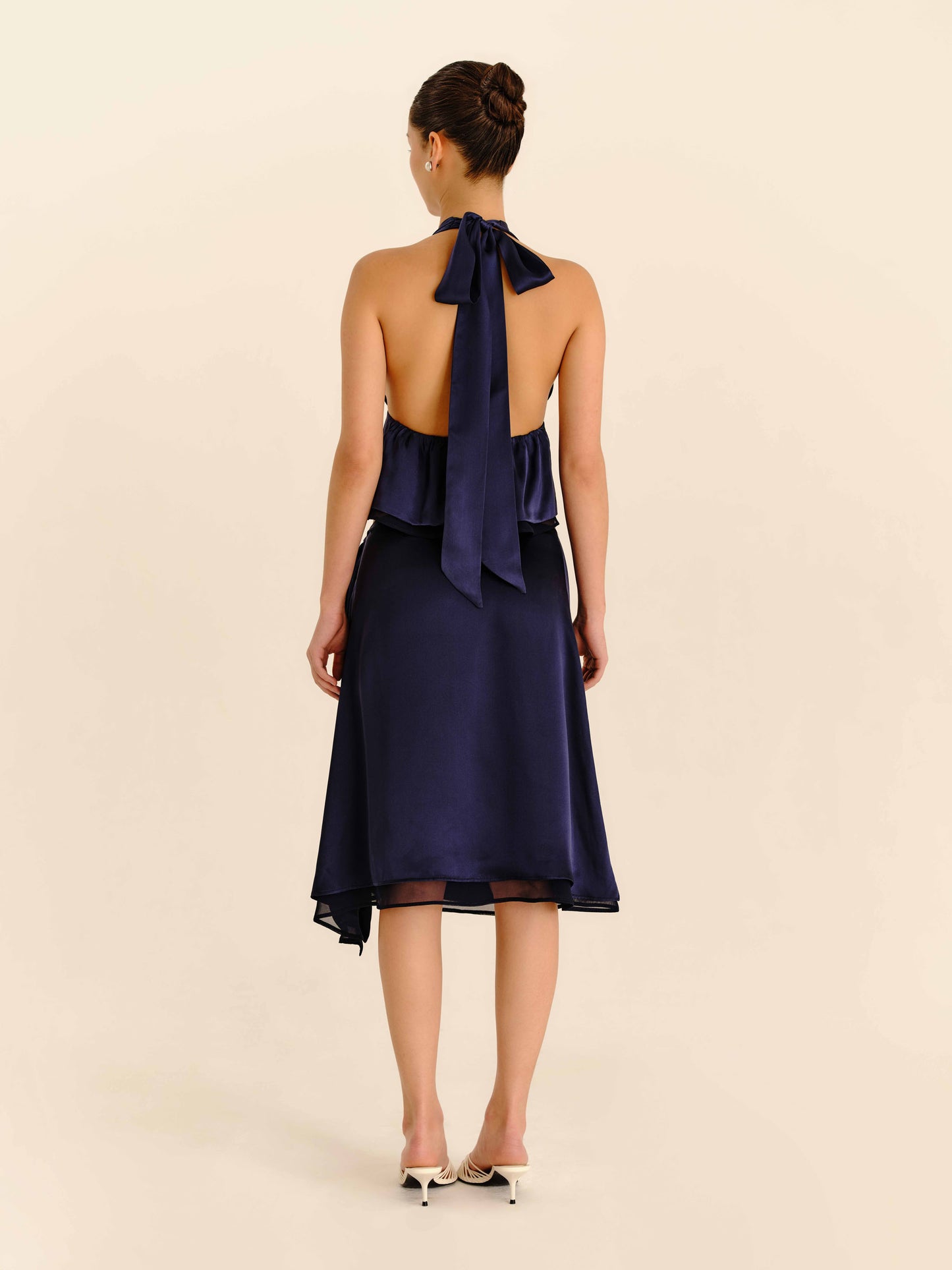 Romance Silk Blouse Navy Blue - evening styling
