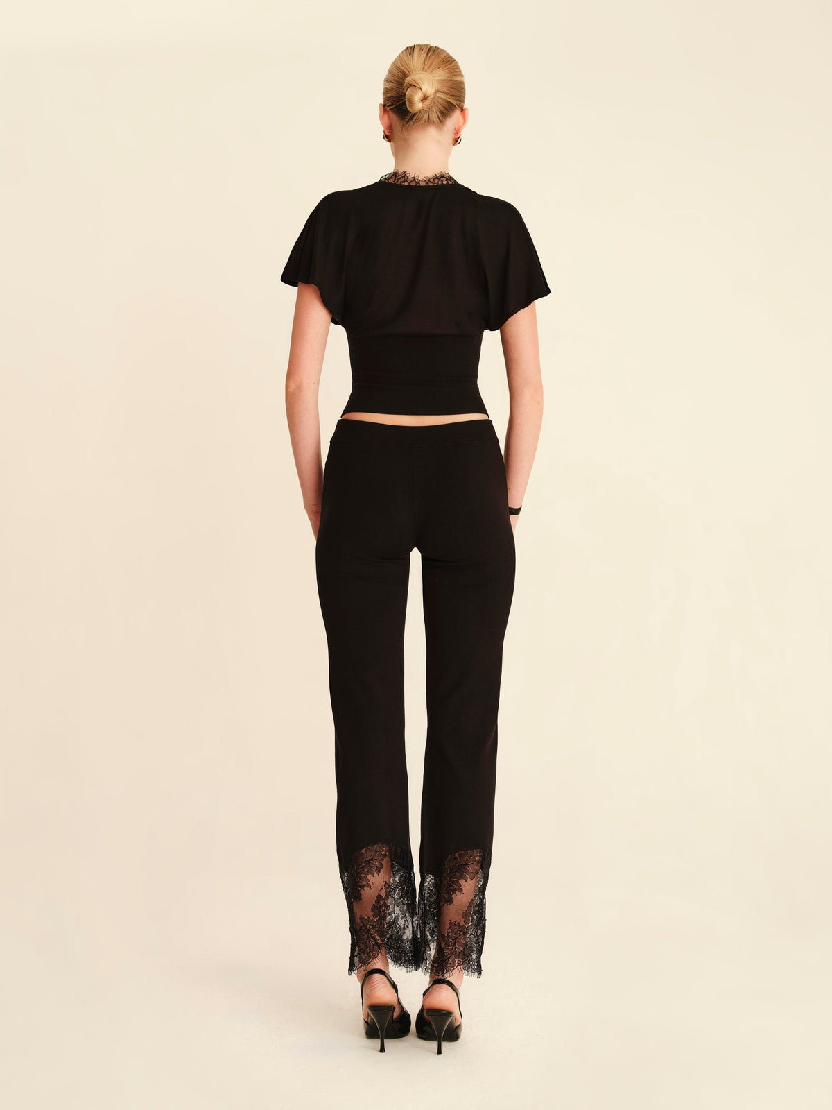 Sabine Knit Lace Top Jet Black - full-length back view